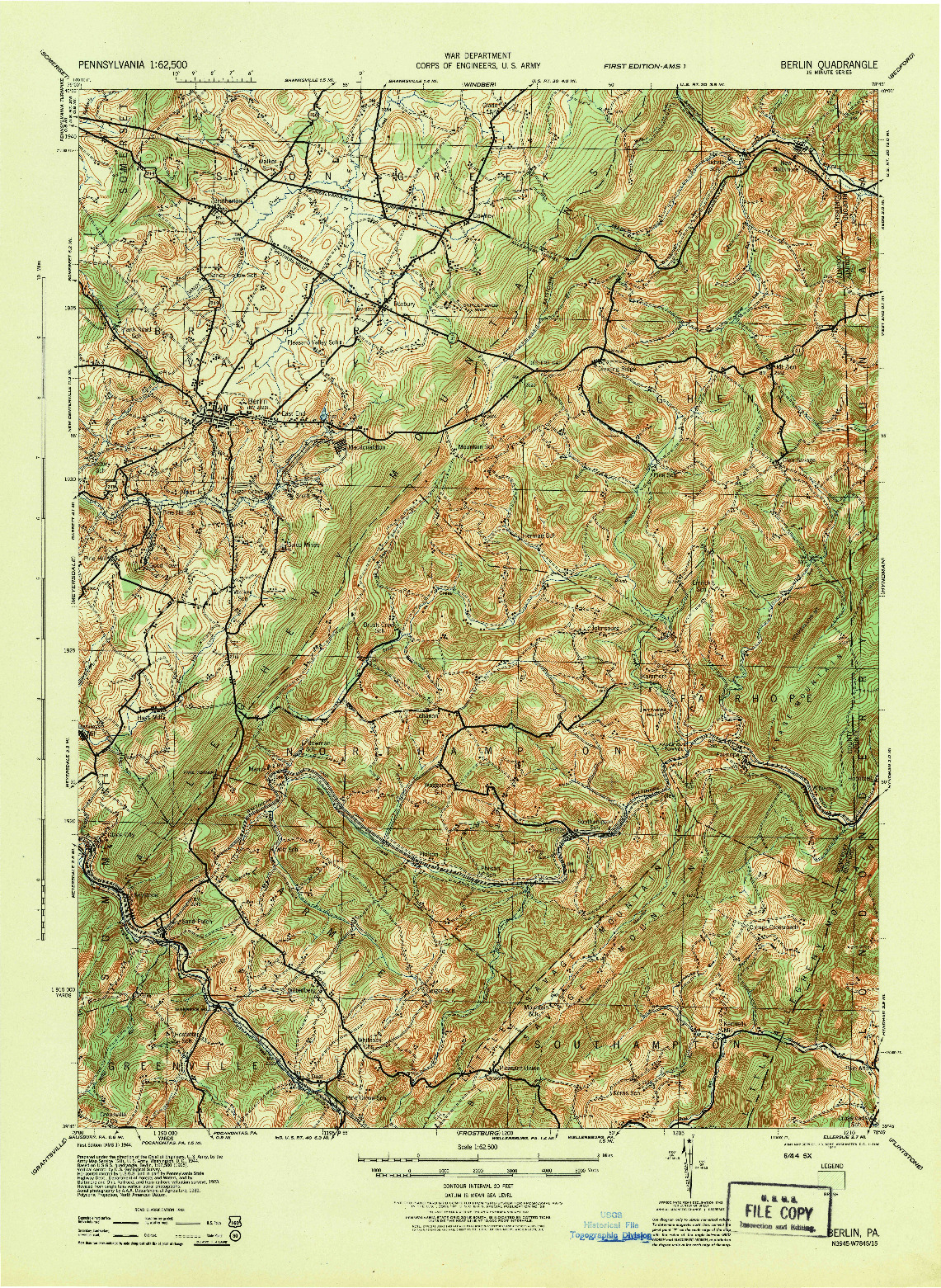 USGS 1:62500-SCALE QUADRANGLE FOR BERLIN, PA 1944