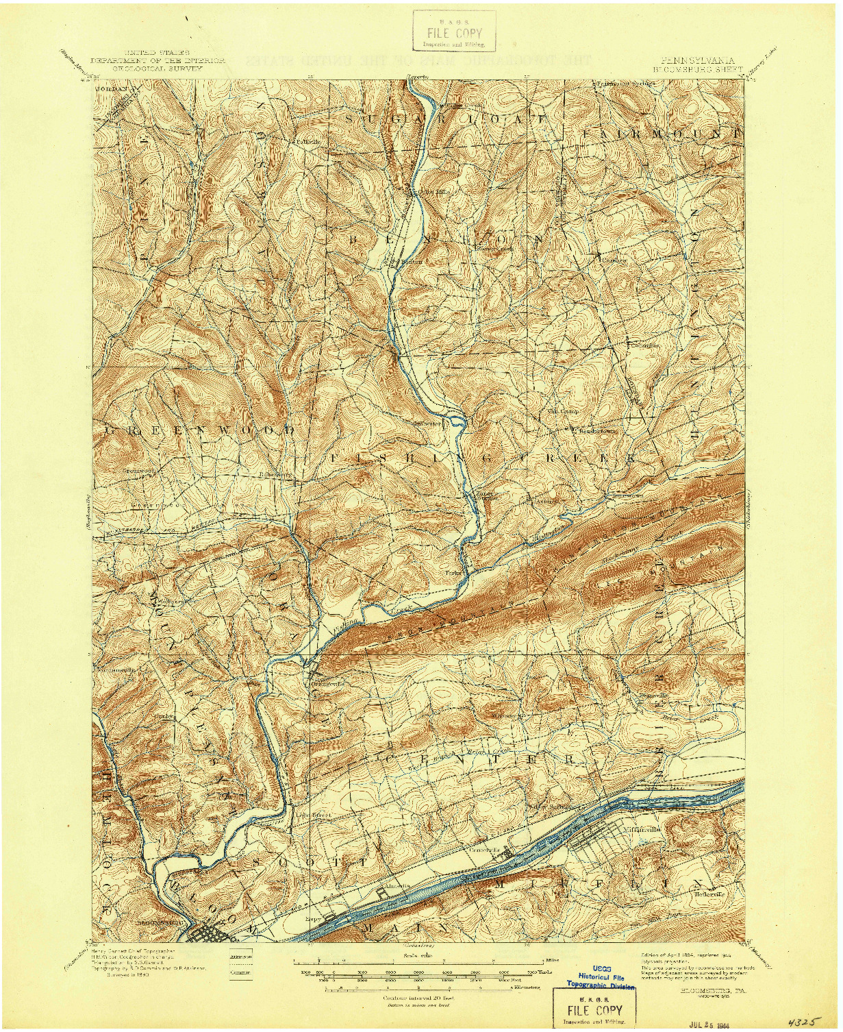 USGS 1:62500-SCALE QUADRANGLE FOR BLOOMSBURG, PA 1894