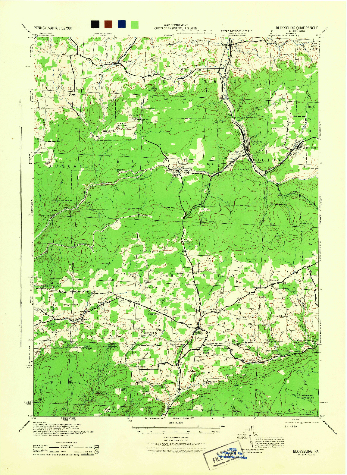 USGS 1:62500-SCALE QUADRANGLE FOR BLOSSBURG, PA 1944
