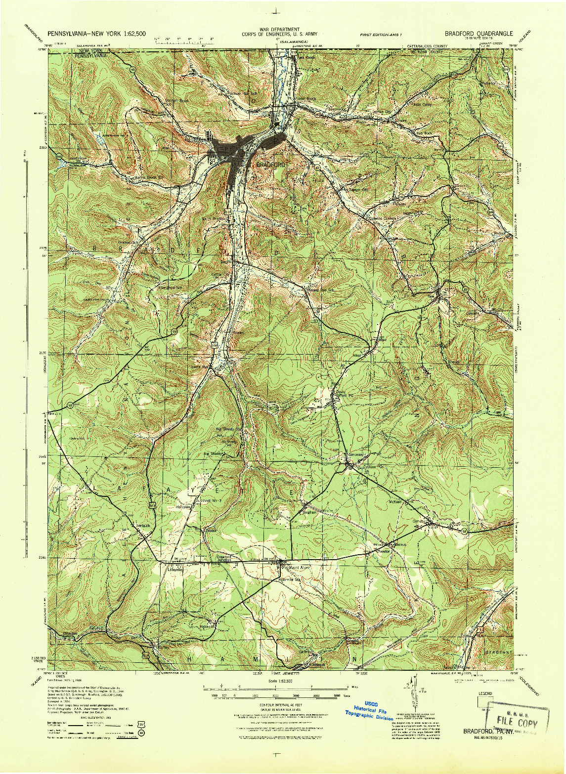 USGS 1:62500-SCALE QUADRANGLE FOR BRADFORD, PA 1944