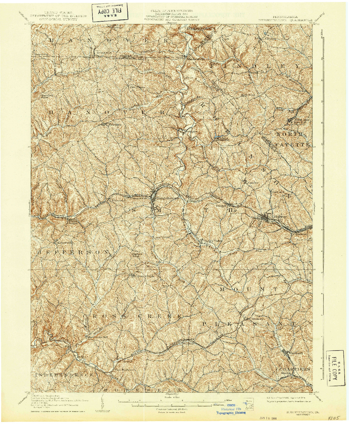 USGS 1:62500-SCALE QUADRANGLE FOR BURGETTSTOWN, PA 1906