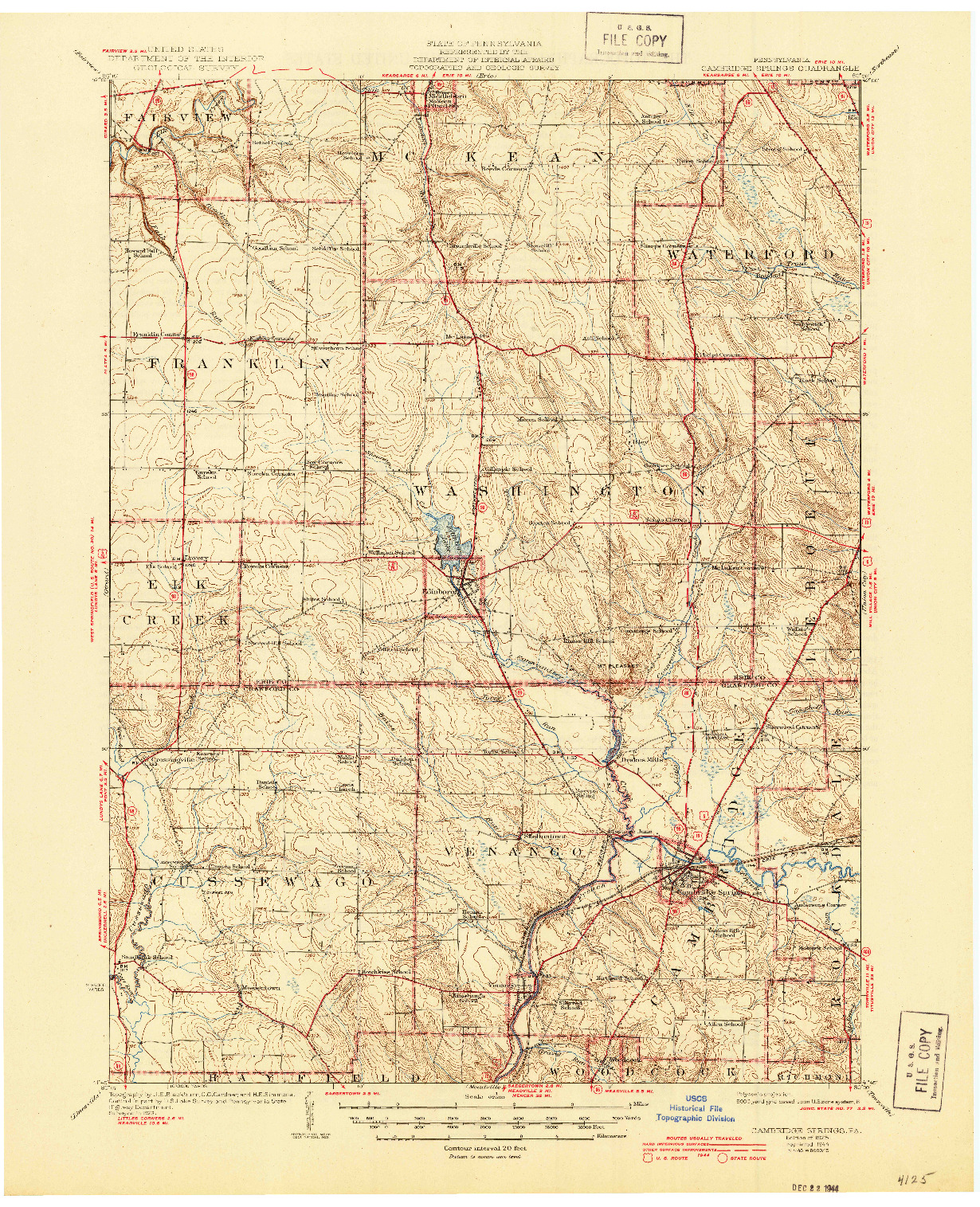 USGS 1:62500-SCALE QUADRANGLE FOR CAMBRIDGE SPRINGS, PA 1925