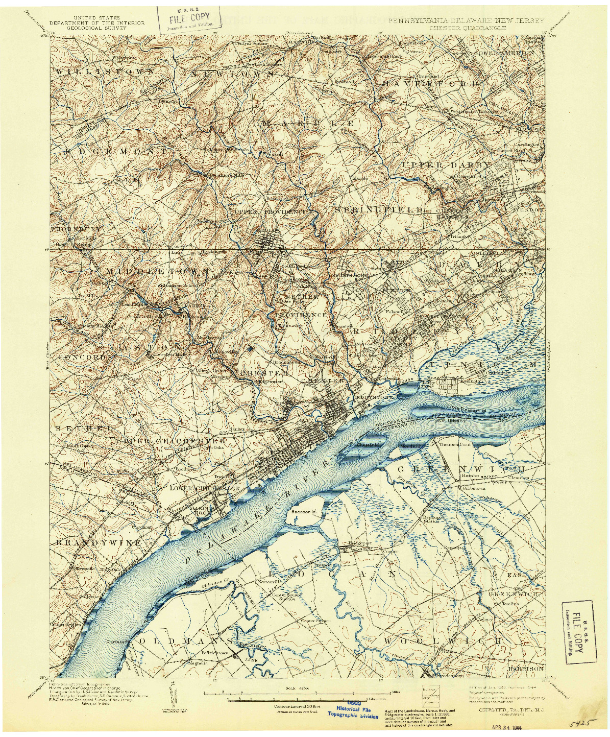 USGS 1:62500-SCALE QUADRANGLE FOR CHESTER, PA 1898