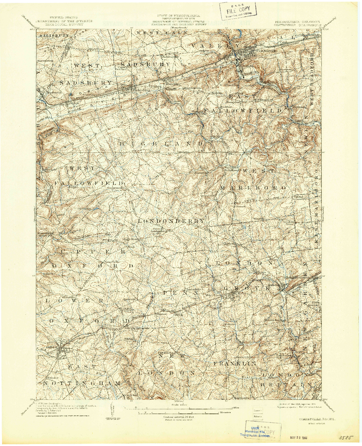 USGS 1:62500-SCALE QUADRANGLE FOR COATESVILLE, PA 1906