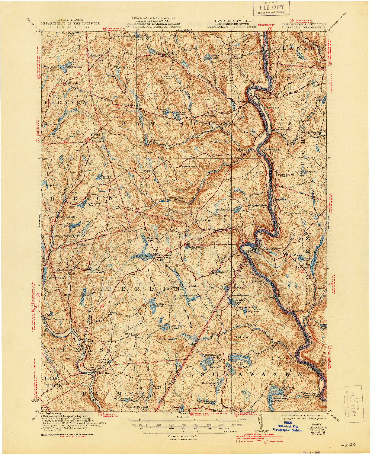 USGS 1:62500-SCALE QUADRANGLE FOR DAMASCUS, PA 1923