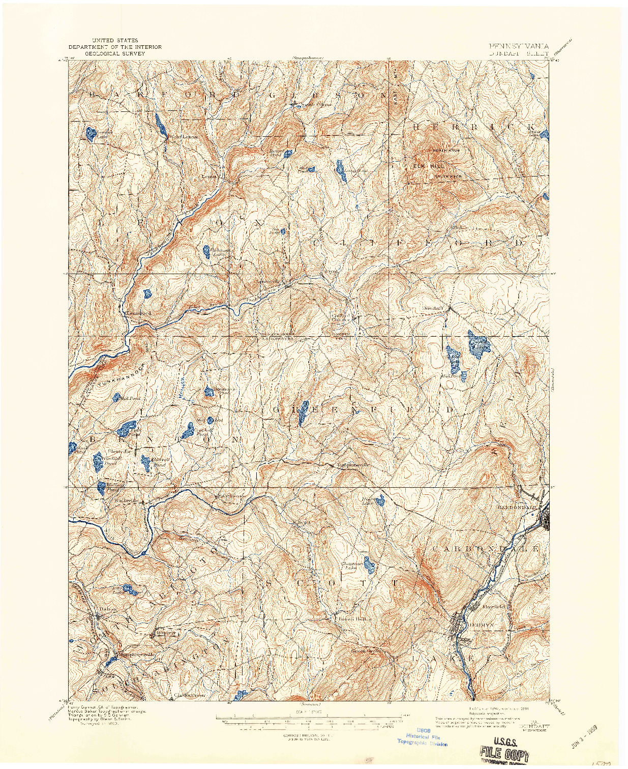 USGS 1:62500-SCALE QUADRANGLE FOR DUNDAFF, PA 1892