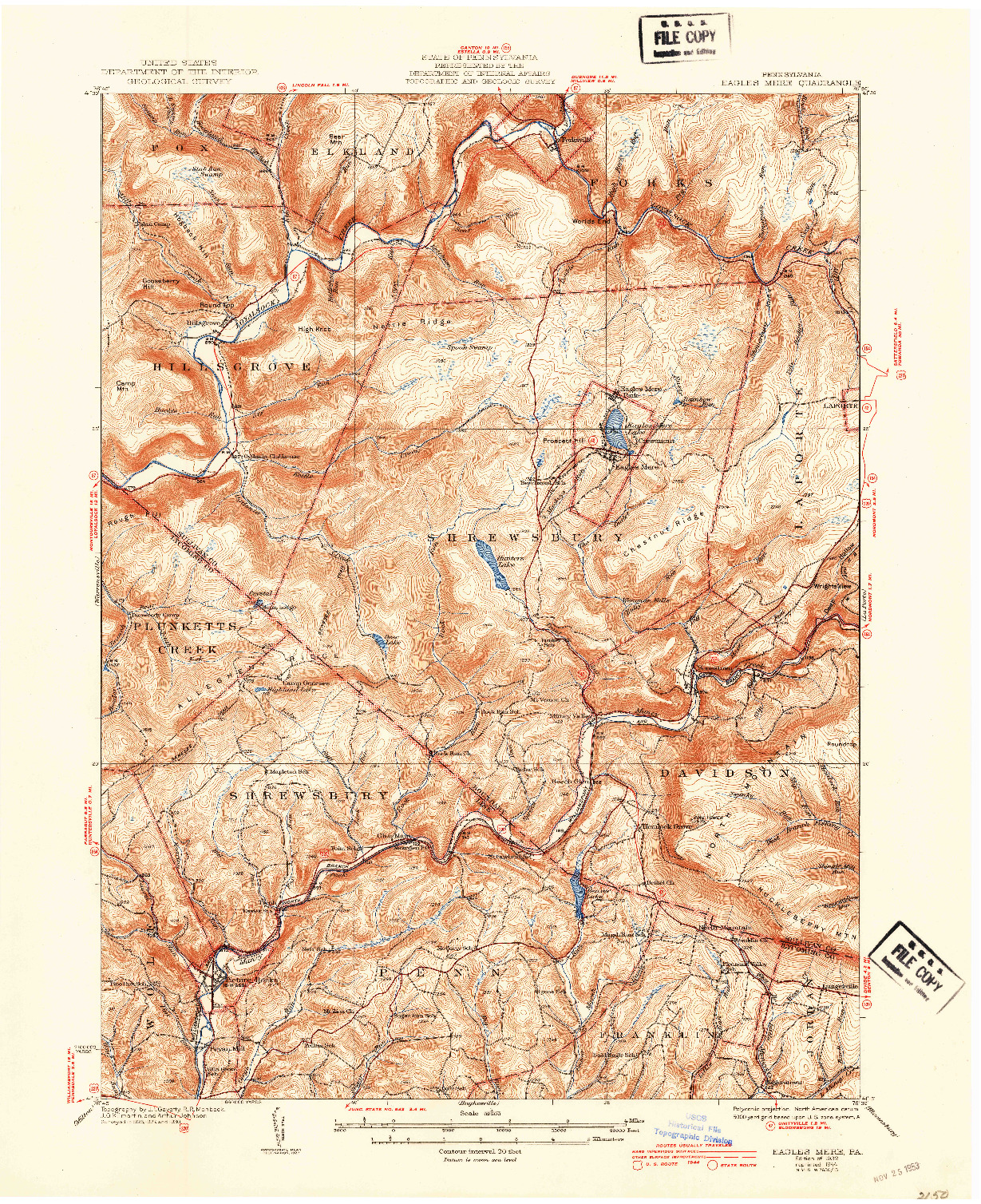 USGS 1:62500-SCALE QUADRANGLE FOR EAGLES MERE, PA 1932