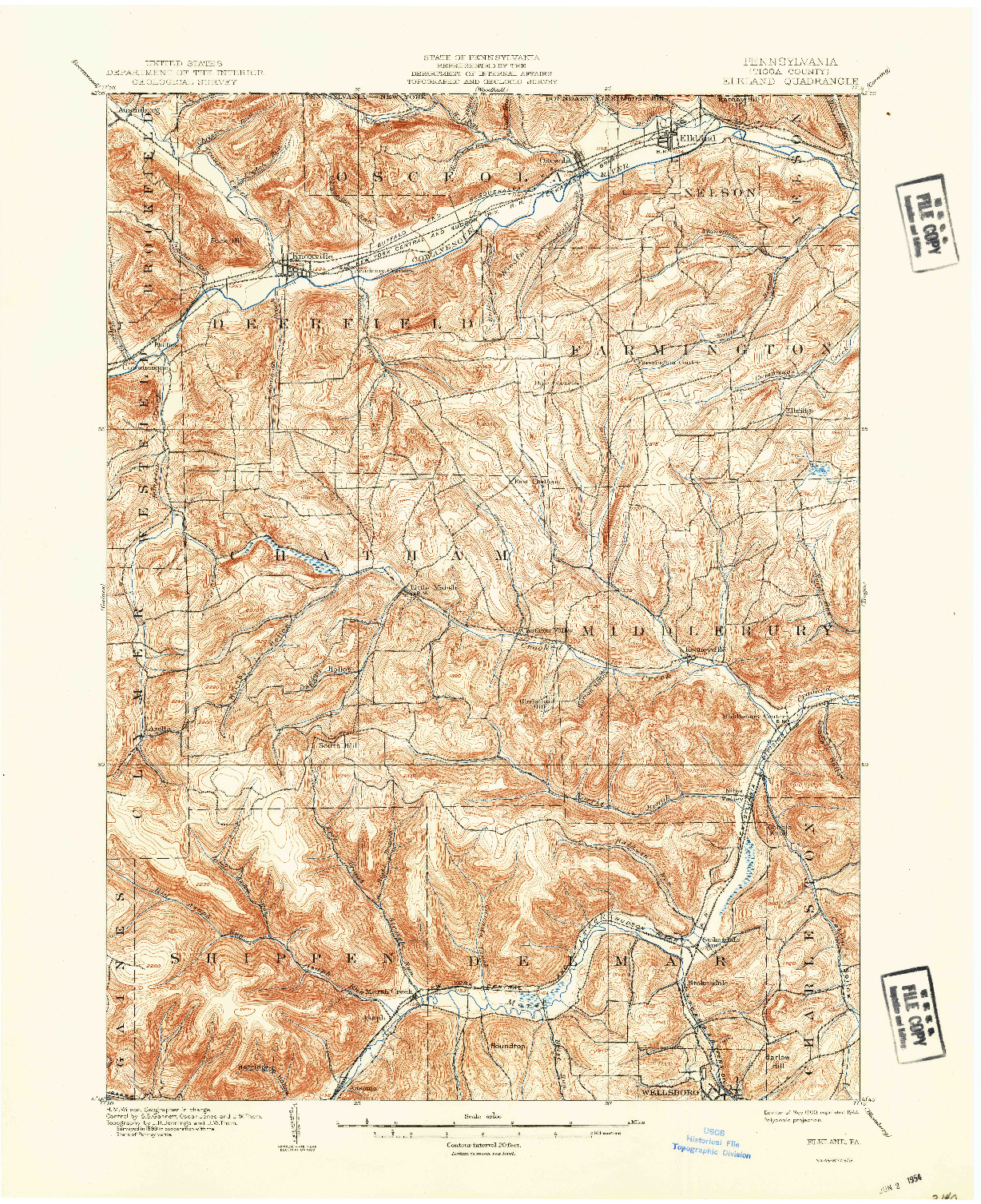 USGS 1:62500-SCALE QUADRANGLE FOR ELKLAND, PA 1900