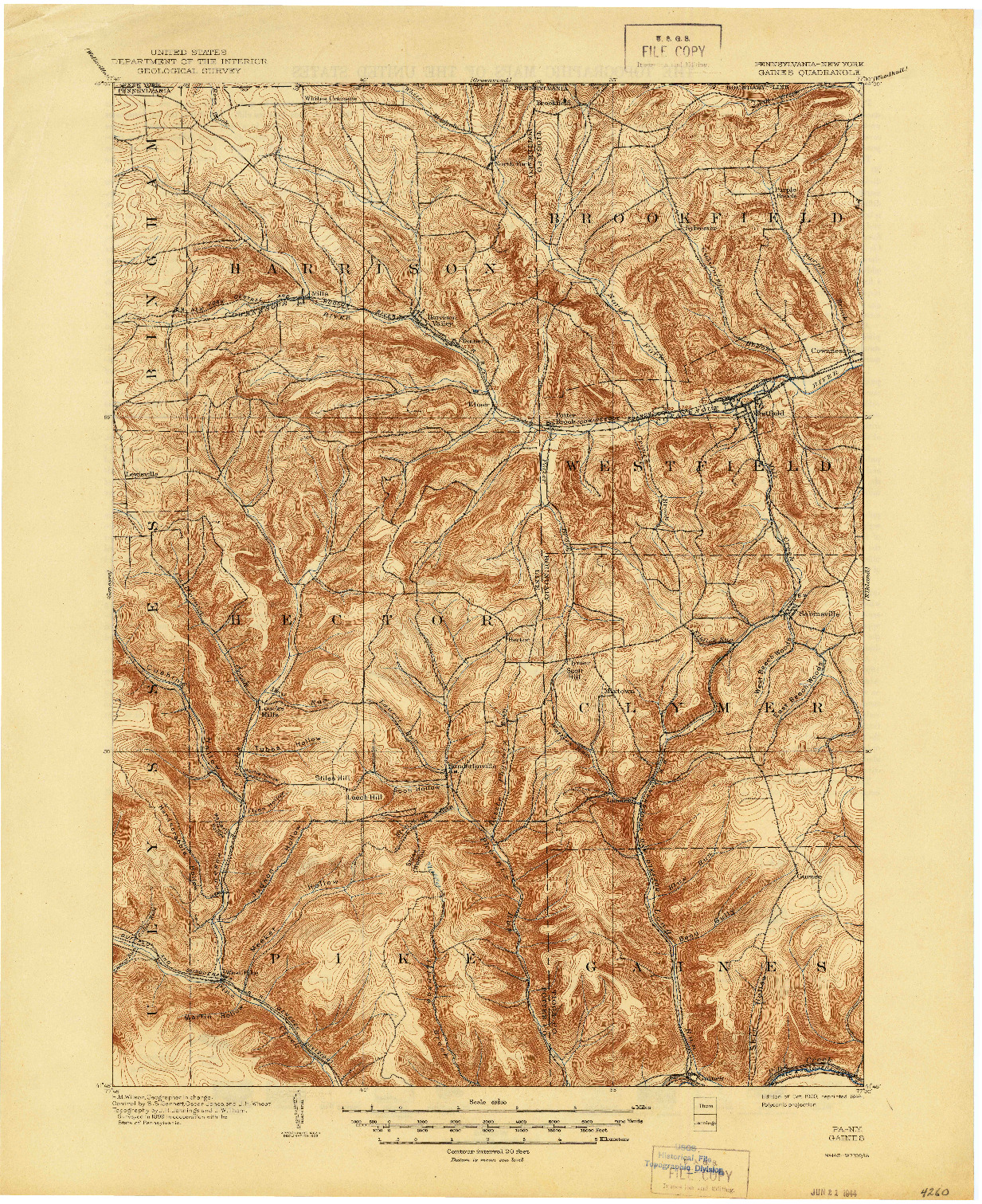 USGS 1:62500-SCALE QUADRANGLE FOR GAINES, PA 1900