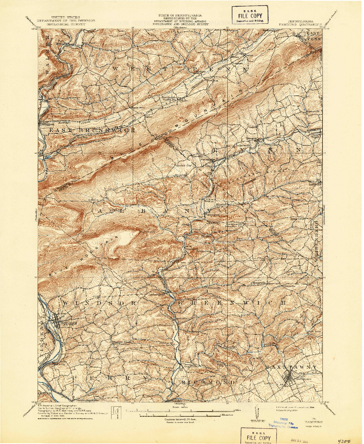 USGS 1:62500-SCALE QUADRANGLE FOR HAMBURG, PA 1911