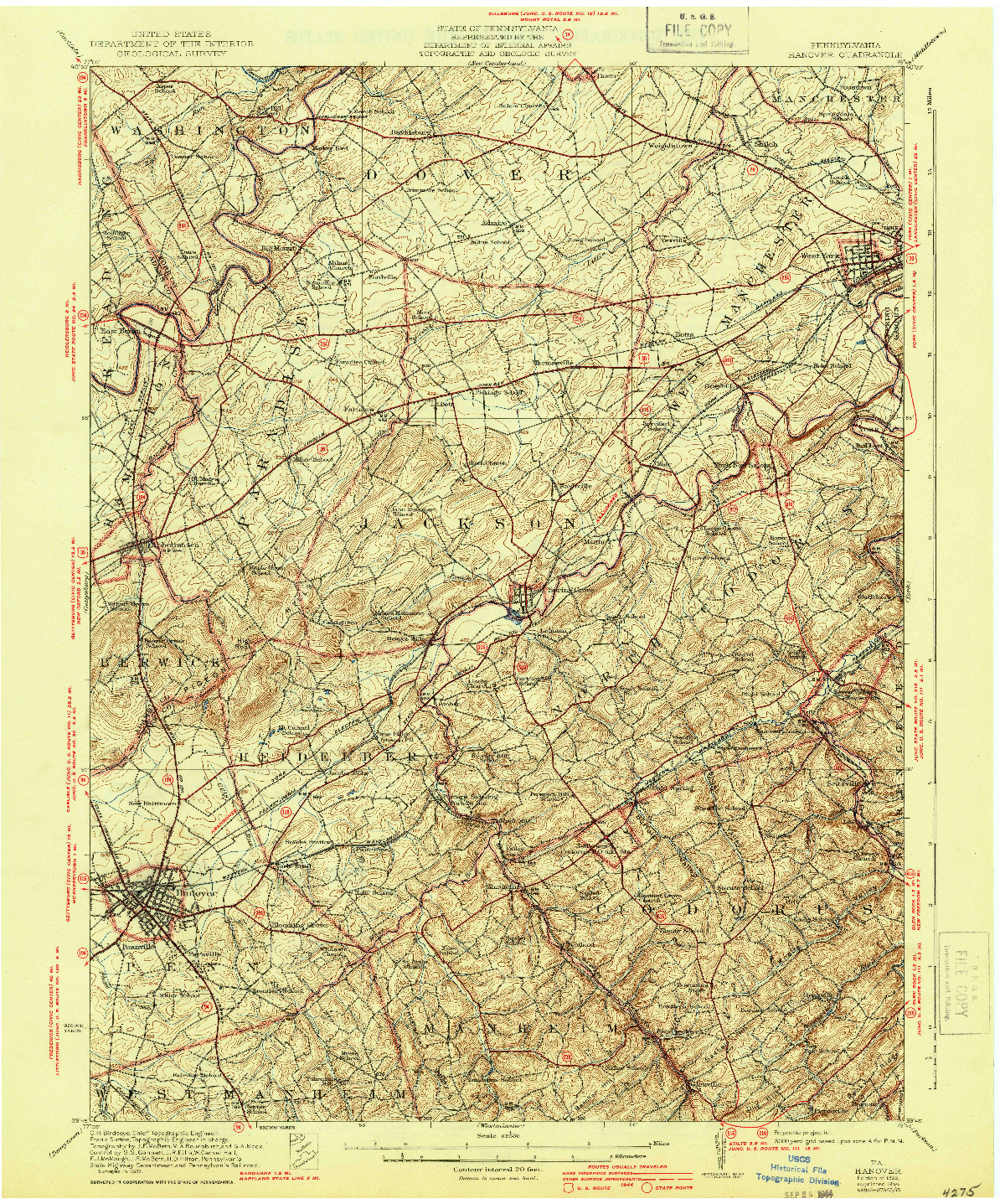 USGS 1:62500-SCALE QUADRANGLE FOR HANOVER, PA 1922