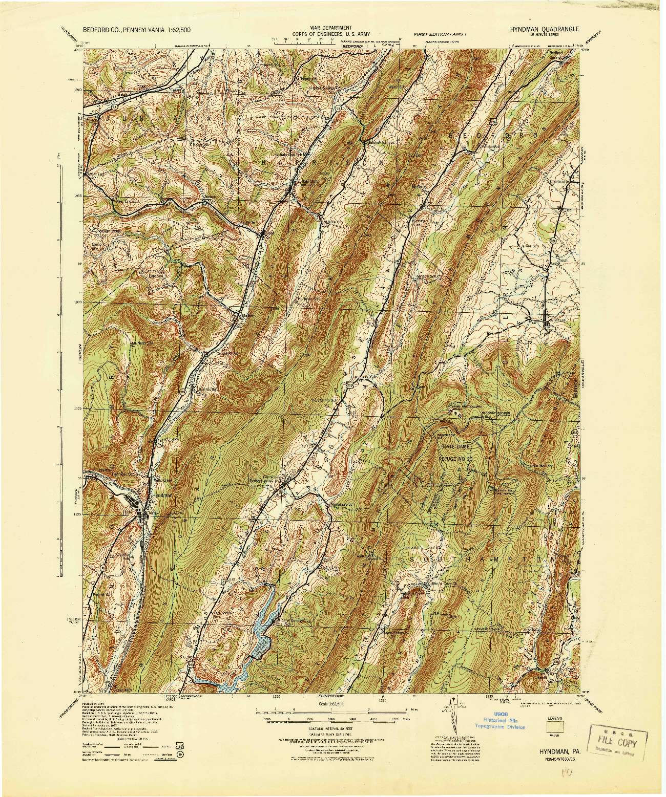 USGS 1:62500-SCALE QUADRANGLE FOR HYNDMAN, PA 1944