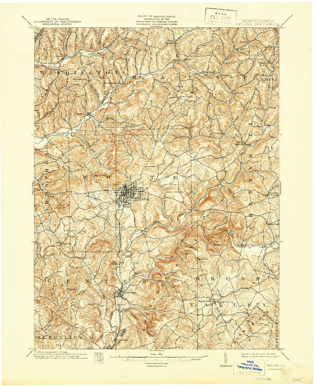 USGS 1:62500-SCALE QUADRANGLE FOR INDIANA, PA 1902