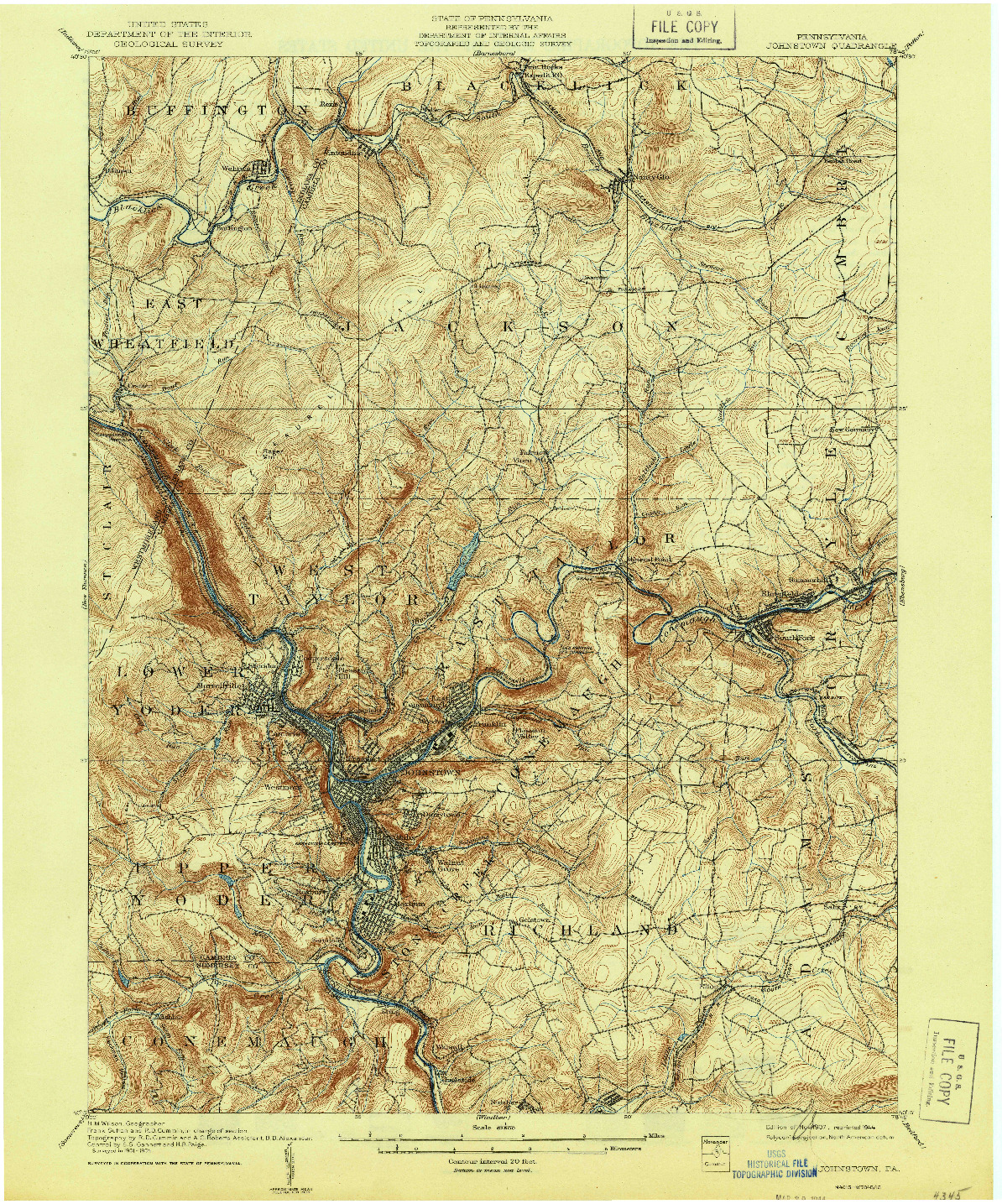 USGS 1:62500-SCALE QUADRANGLE FOR JOHNSTOWN, PA 1907