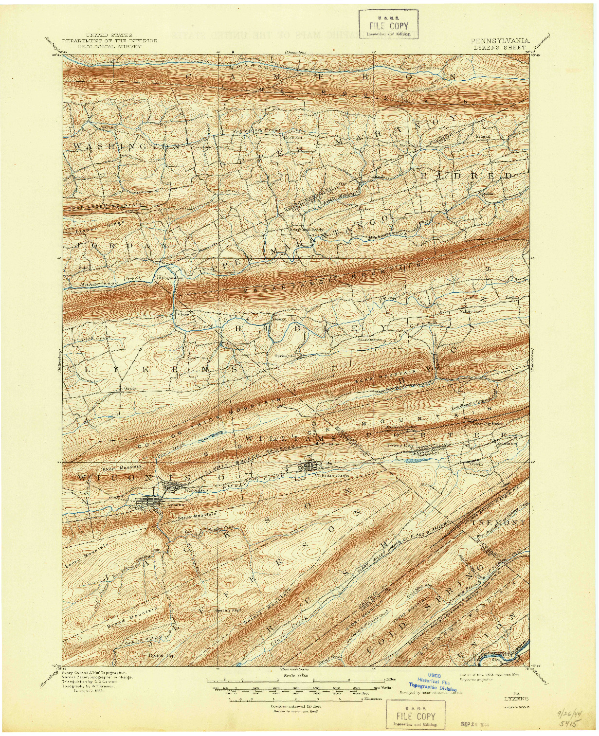 USGS 1:62500-SCALE QUADRANGLE FOR LYKENS, PA 1893