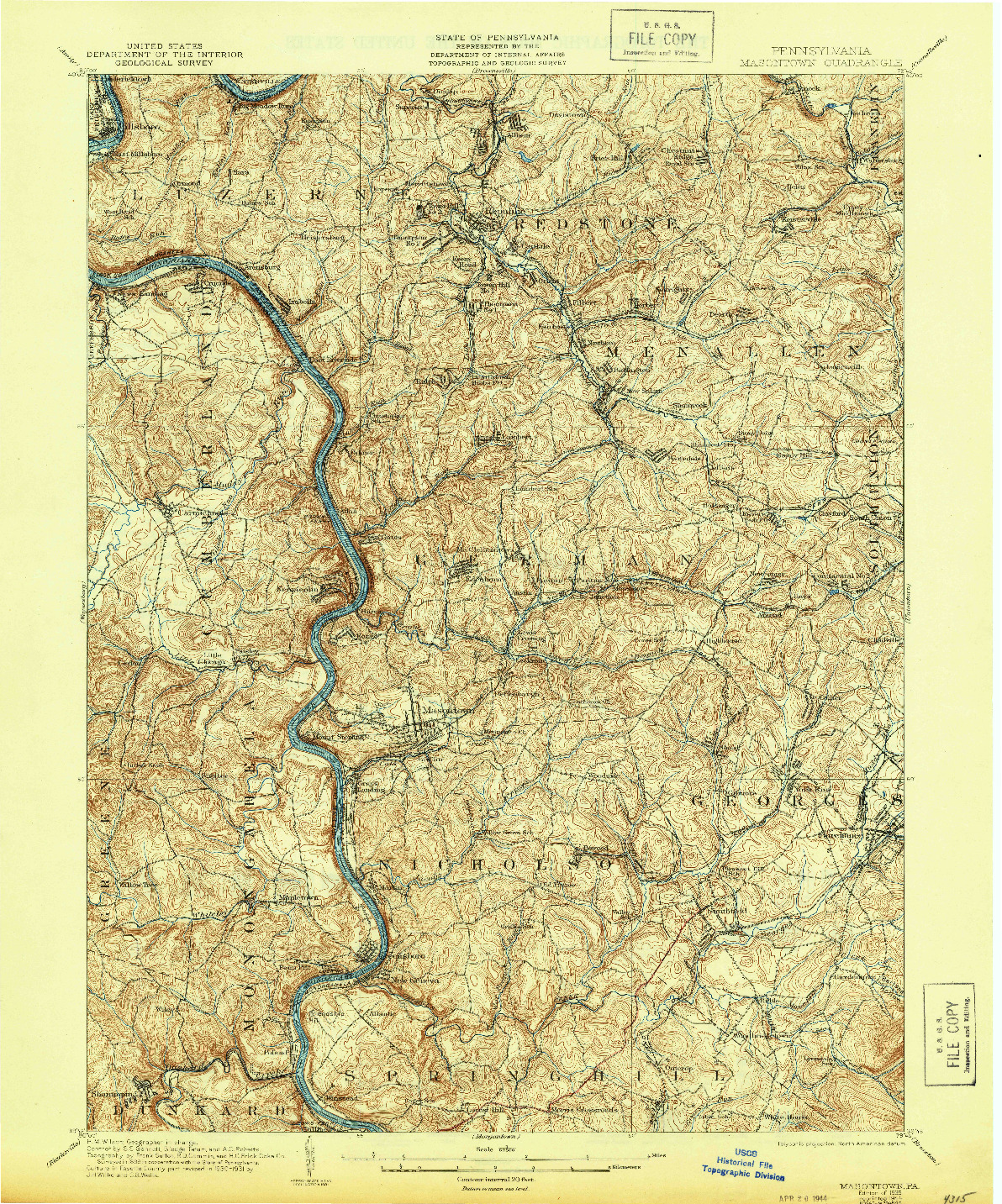 USGS 1:62500-SCALE QUADRANGLE FOR MASONTOWN, PA 1935