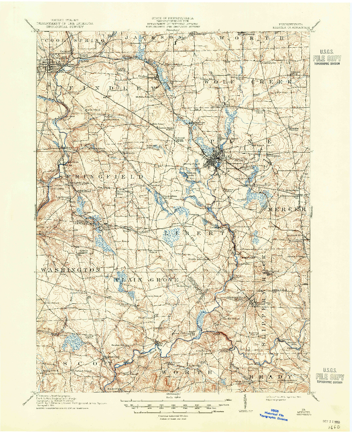 USGS 1:62500-SCALE QUADRANGLE FOR MERCER, PA 1913