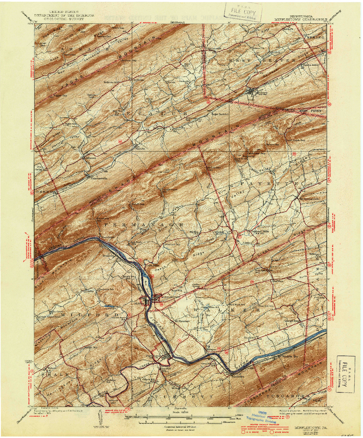 USGS 1:62500-SCALE QUADRANGLE FOR MIFFLINTOWN, PA 1937