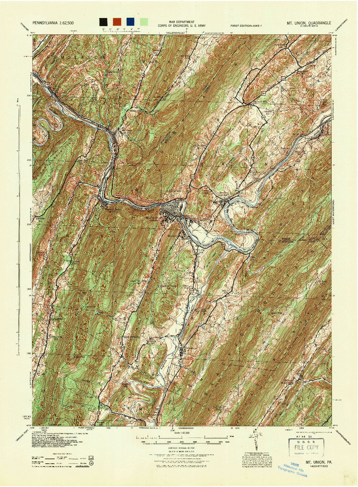 USGS 1:62500-SCALE QUADRANGLE FOR MT. UNION, PA 1944