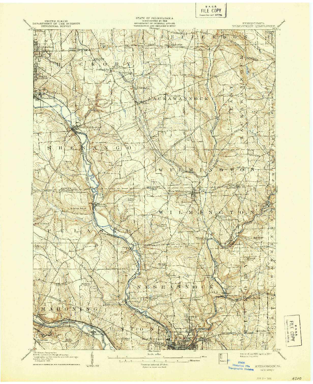 USGS 1:62500-SCALE QUADRANGLE FOR NESHANNOCK, PA 1907