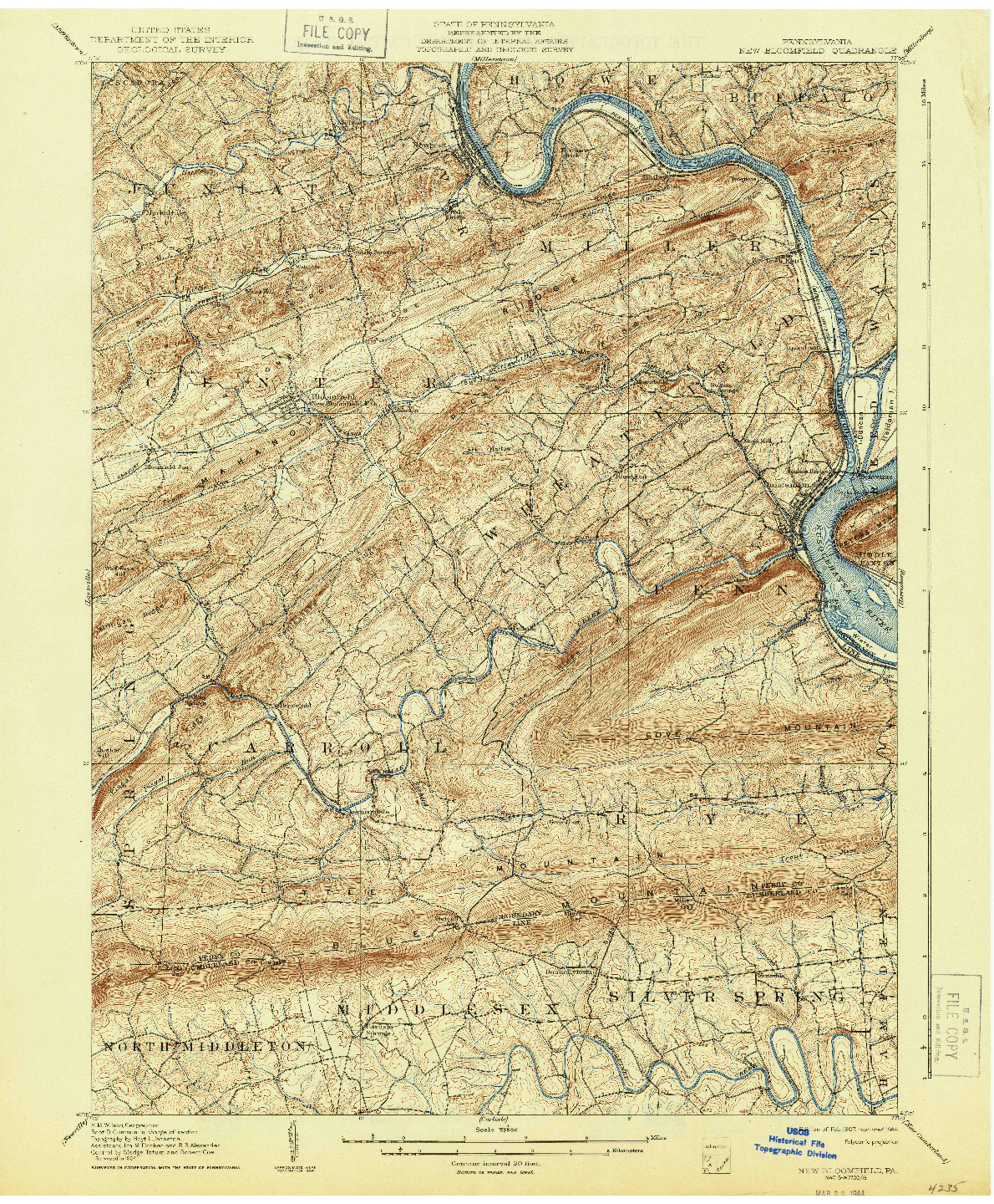 USGS 1:62500-SCALE QUADRANGLE FOR NEW BLOOMFIELD, PA 1907