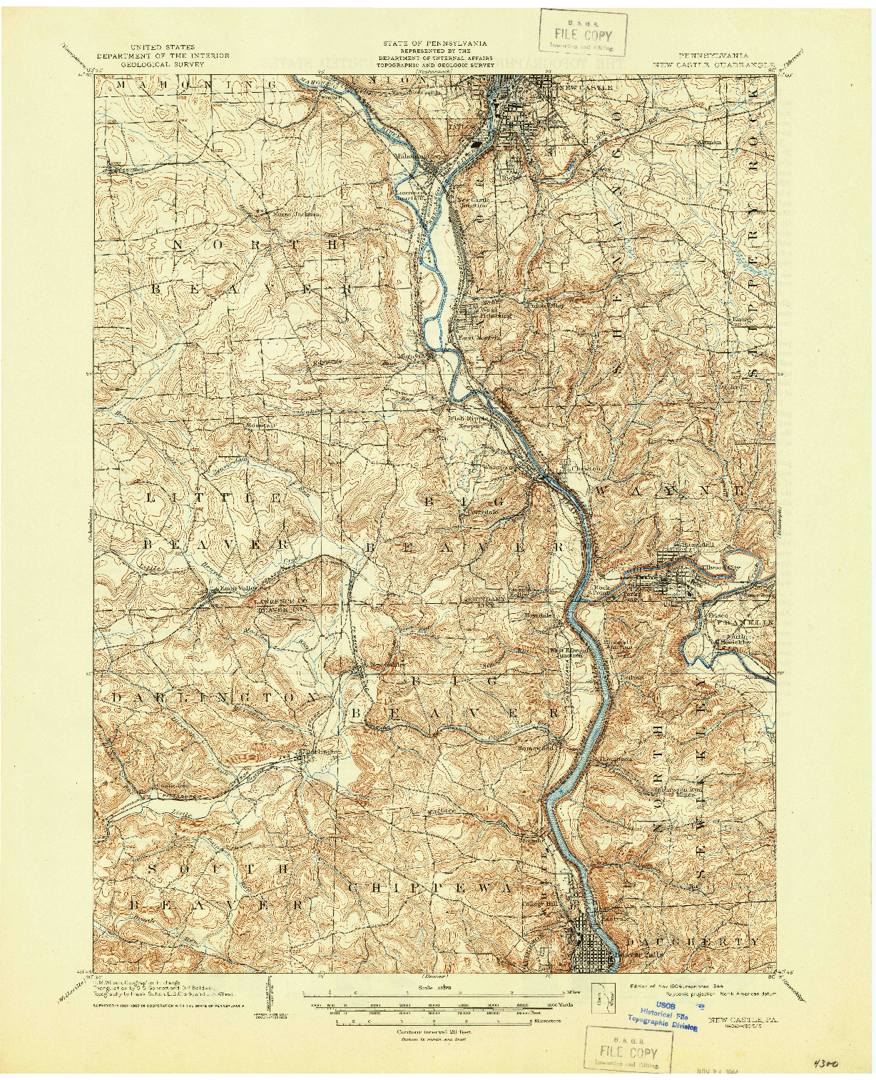 USGS 1:62500-SCALE QUADRANGLE FOR NEW CASTLE, PA 1904