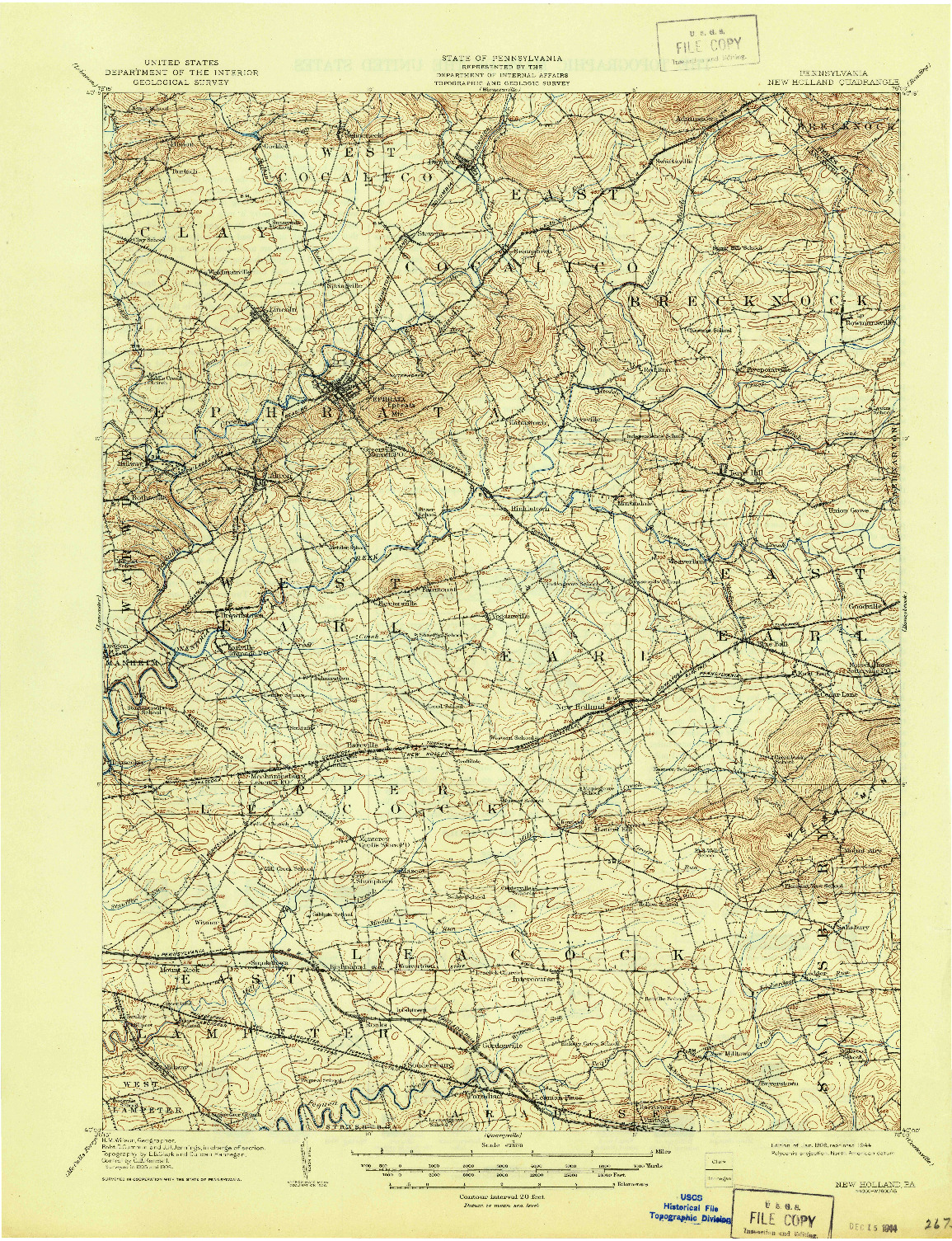 USGS 1:62500-SCALE QUADRANGLE FOR NEW HOLLAND, PA 1908