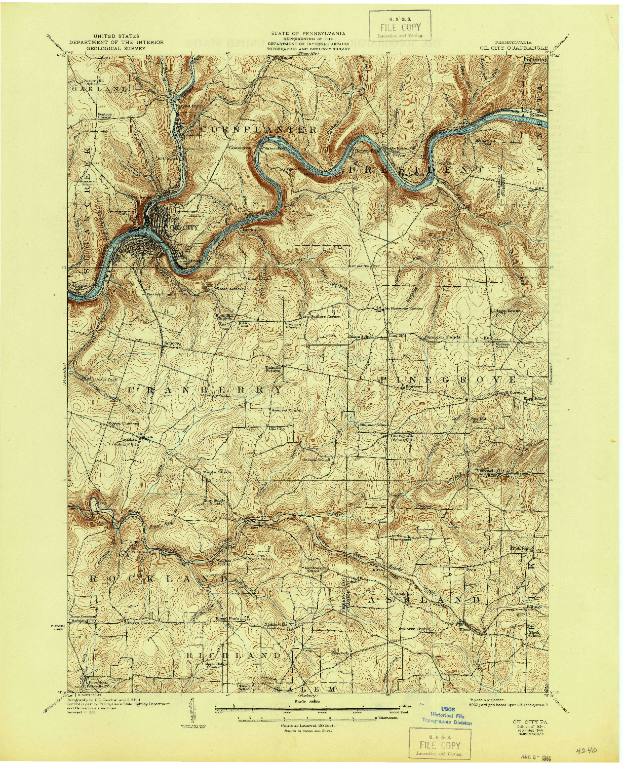 USGS 1:62500-SCALE QUADRANGLE FOR OIL CITY, PA 1924