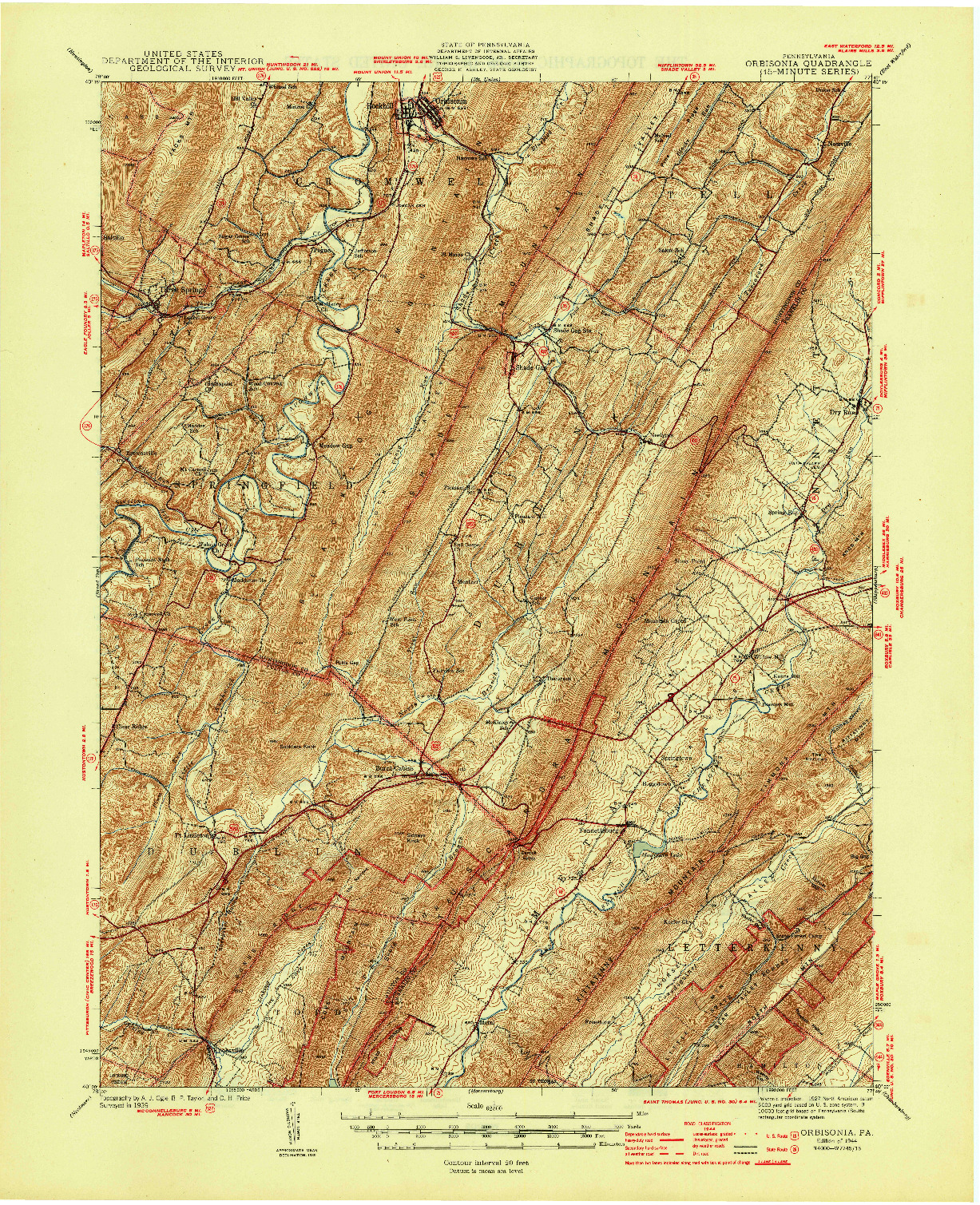 USGS 1:62500-SCALE QUADRANGLE FOR ORBISONIA, PA 1944