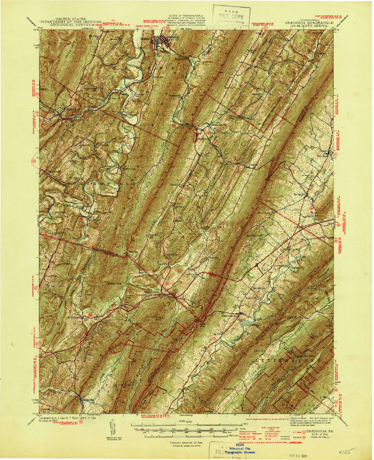 USGS 1:62500-SCALE QUADRANGLE FOR ORBISONIA, PA 1944