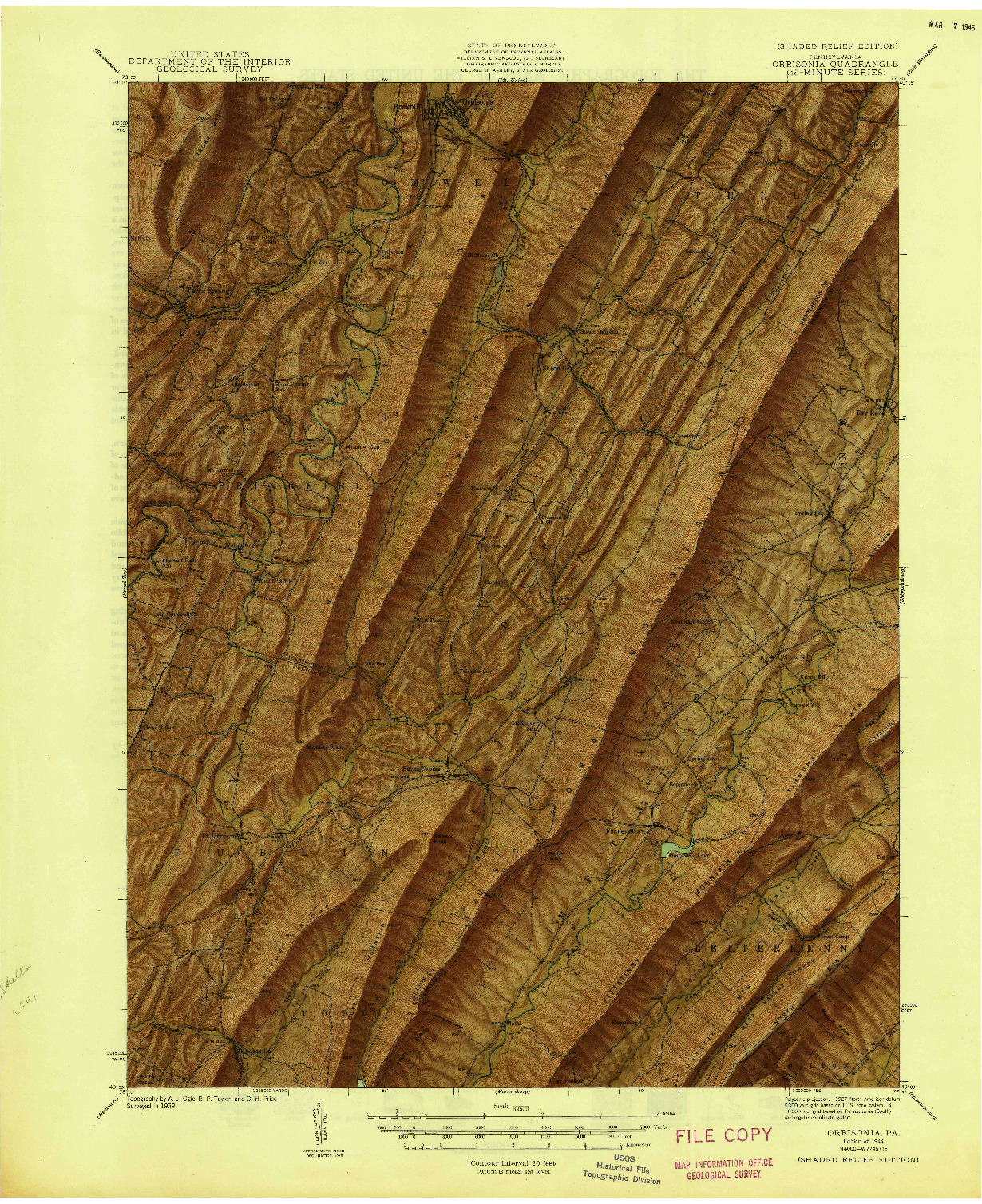 USGS 1:62500-SCALE QUADRANGLE FOR ORBISONIA, PA 1944