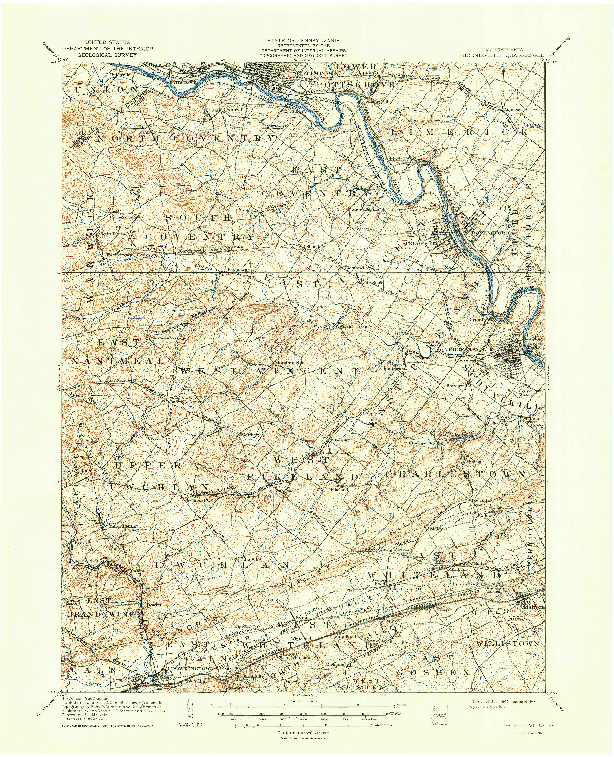 USGS 1:62500-SCALE QUADRANGLE FOR PHOENIXVILLE, PA 1906