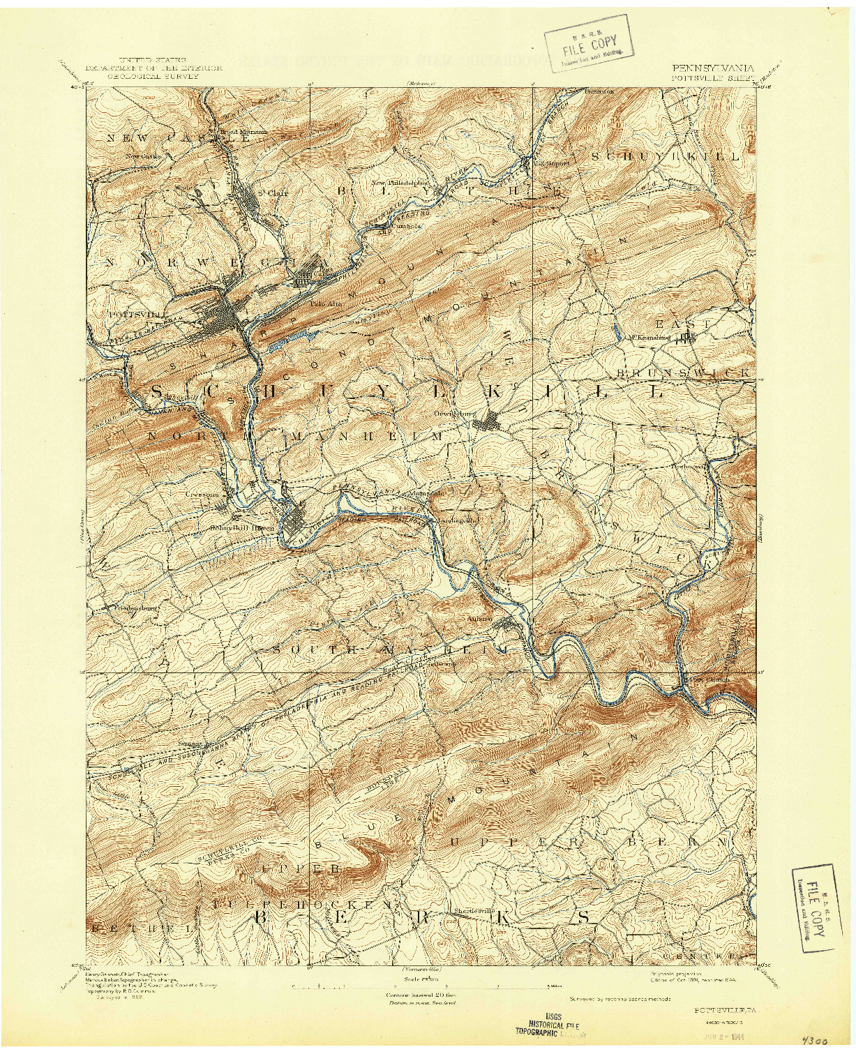 USGS 1:62500-SCALE QUADRANGLE FOR POTTSVILLE, PA 1891