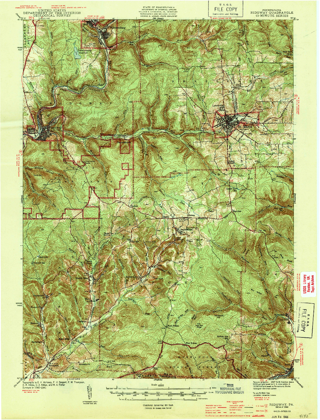 USGS 1:62500-SCALE QUADRANGLE FOR RIDGWAY, PA 1944