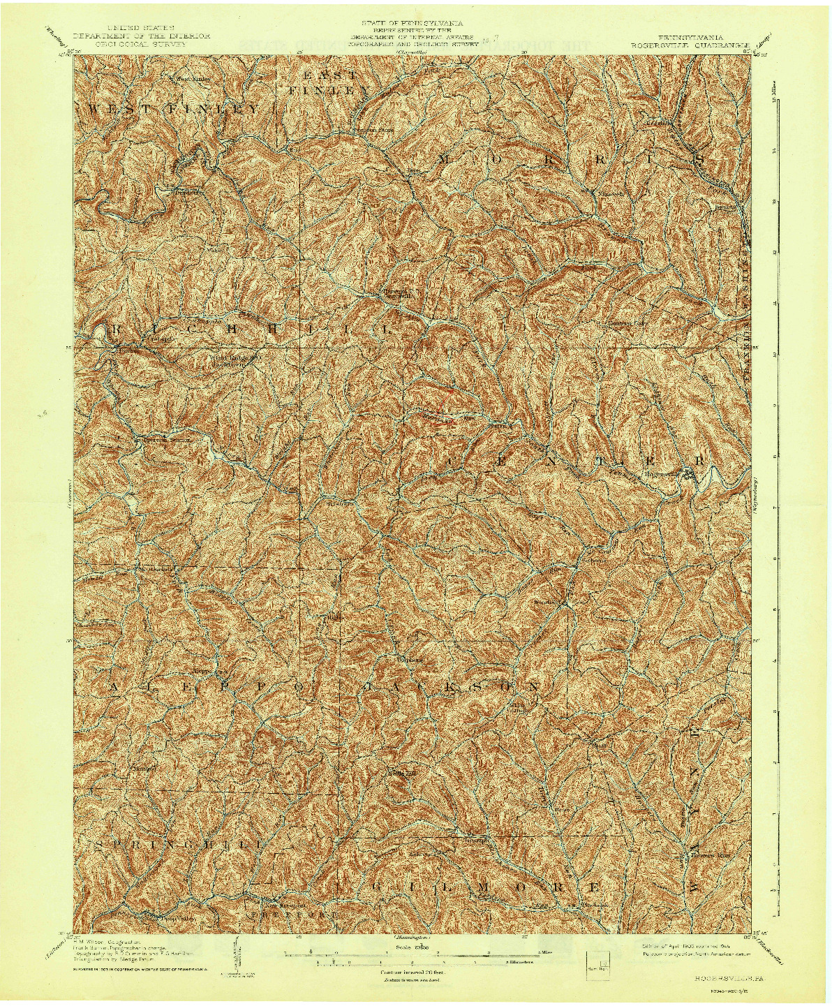 USGS 1:62500-SCALE QUADRANGLE FOR ROGERSVILLE, PA 1905