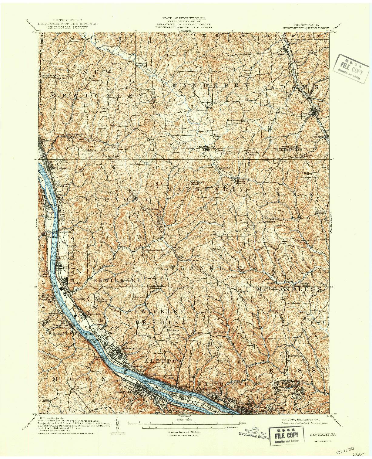 USGS 1:62500-SCALE QUADRANGLE FOR SEWICKLEY, PA 1908