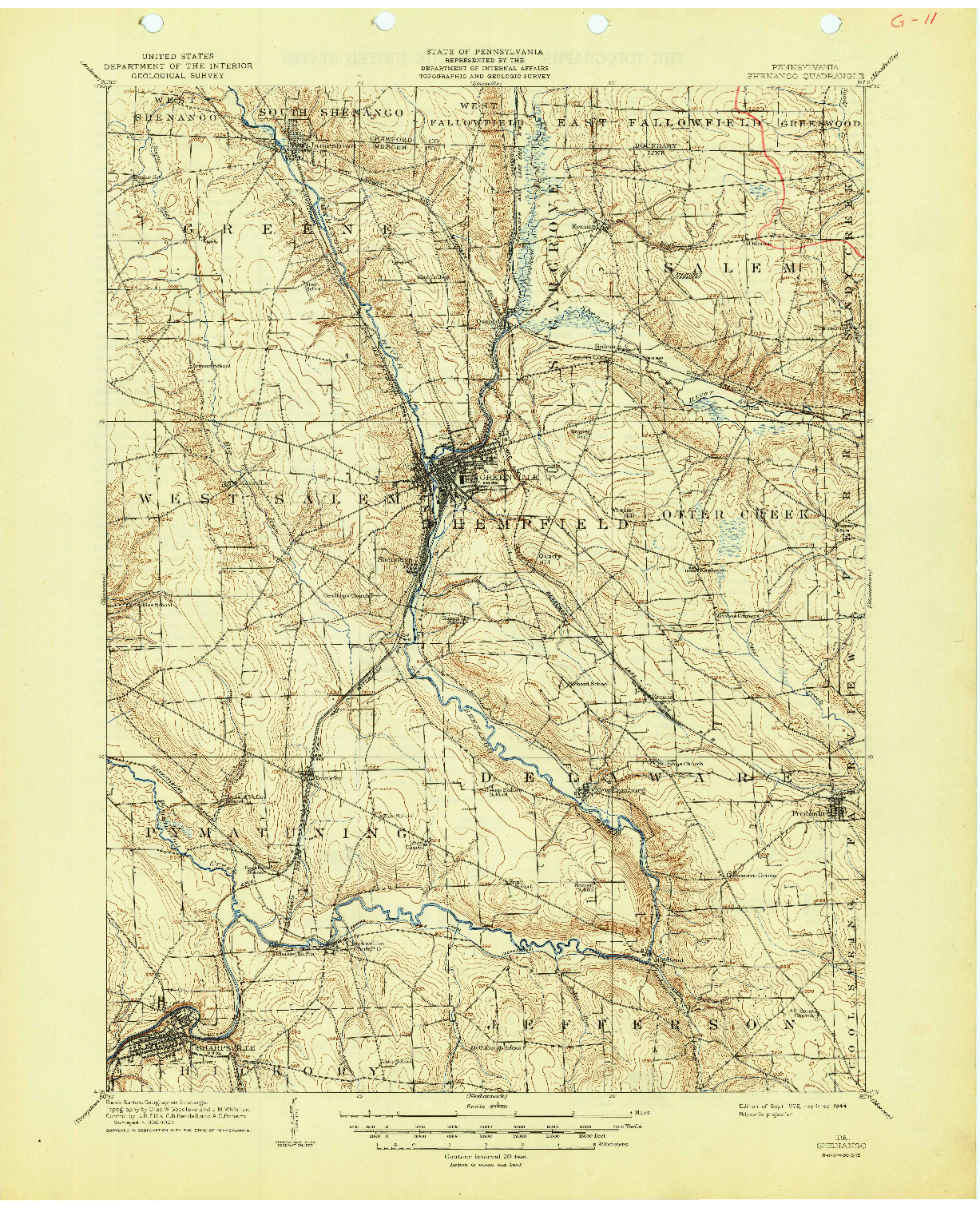 USGS 1:62500-SCALE QUADRANGLE FOR SHENANGO, PA 1908