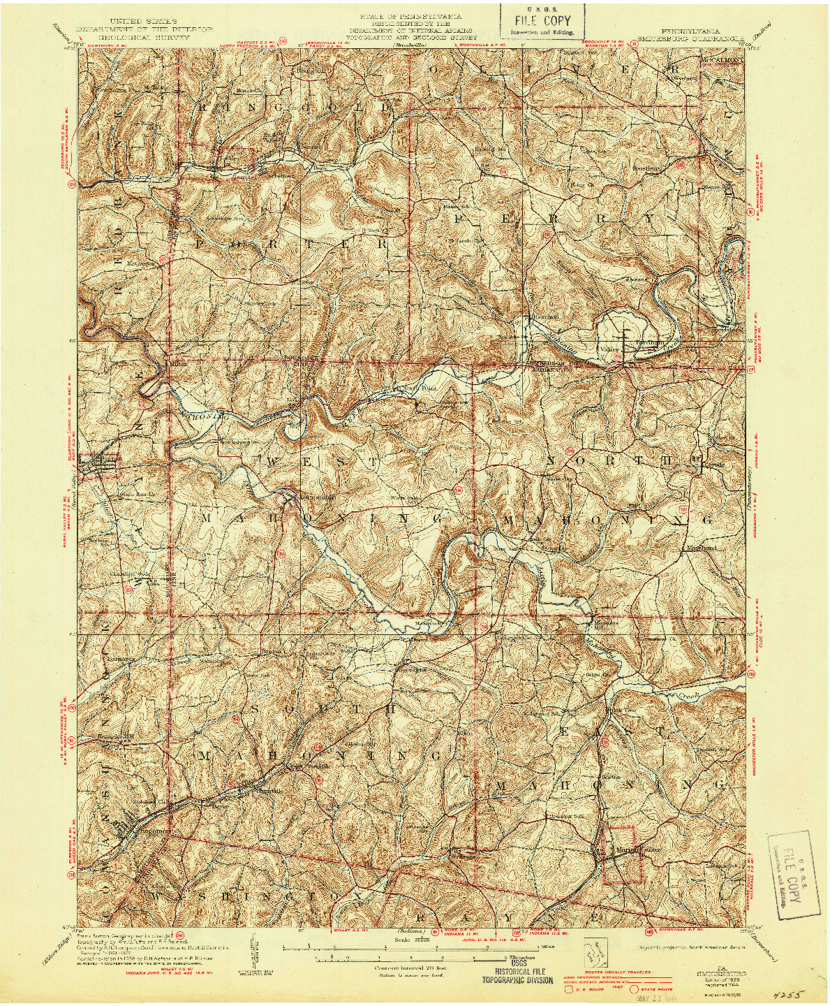 USGS 1:62500-SCALE QUADRANGLE FOR SMICKSBURG, PA 1939