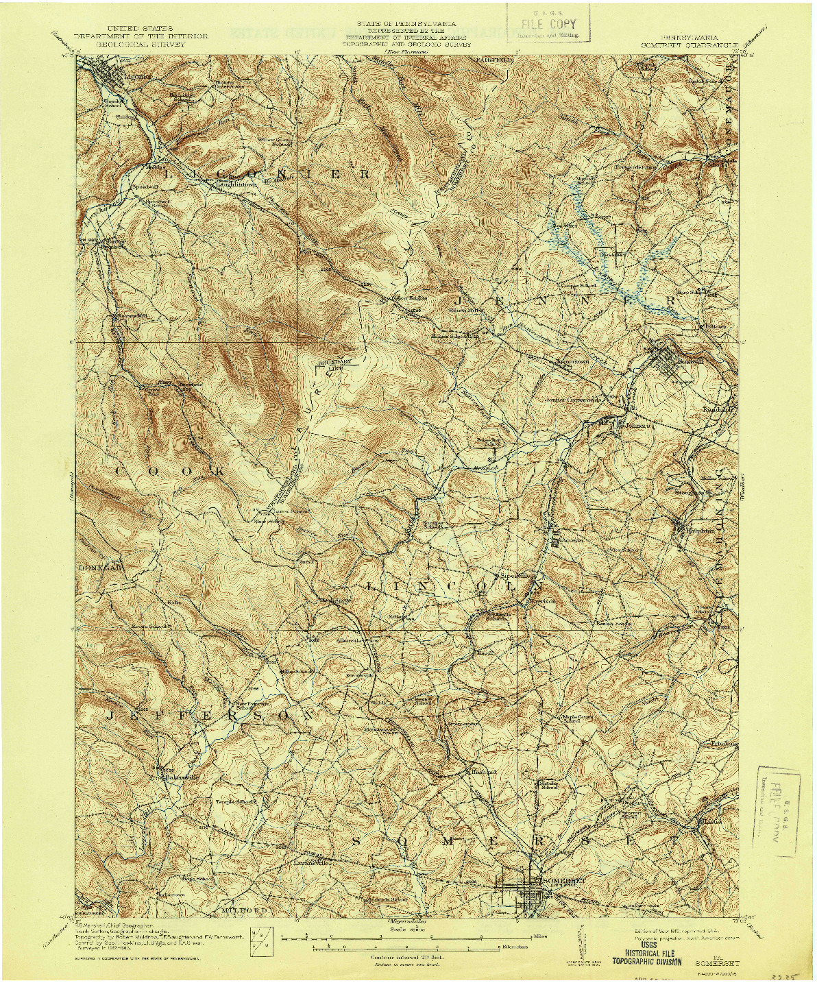 USGS 1:62500-SCALE QUADRANGLE FOR SOMERSET, PA 1915