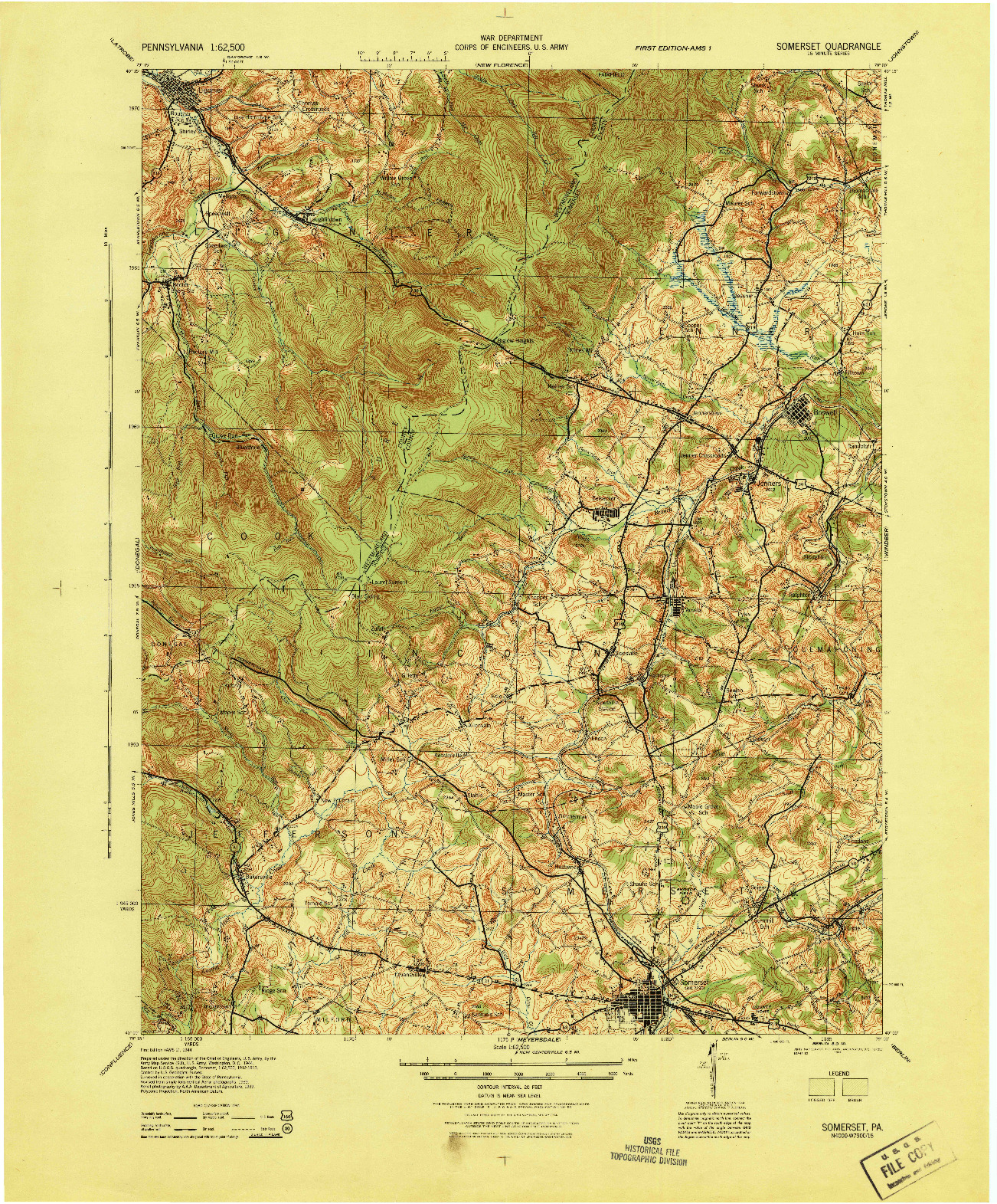 USGS 1:62500-SCALE QUADRANGLE FOR SOMERSET, PA 1944