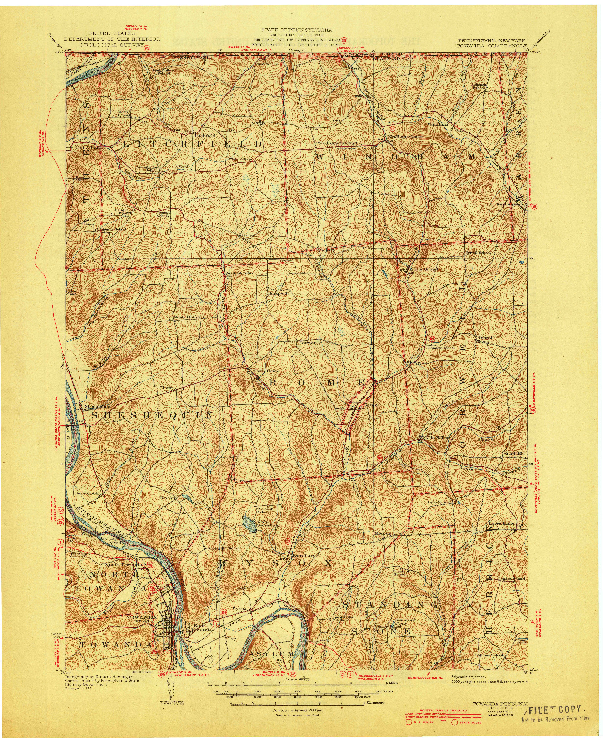USGS 1:62500-SCALE QUADRANGLE FOR TOWANDA, PA 1926