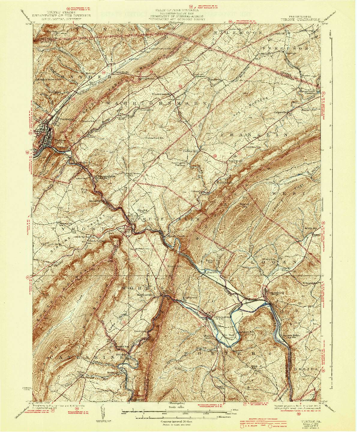 USGS 1:62500-SCALE QUADRANGLE FOR TYRONE, PA 1933