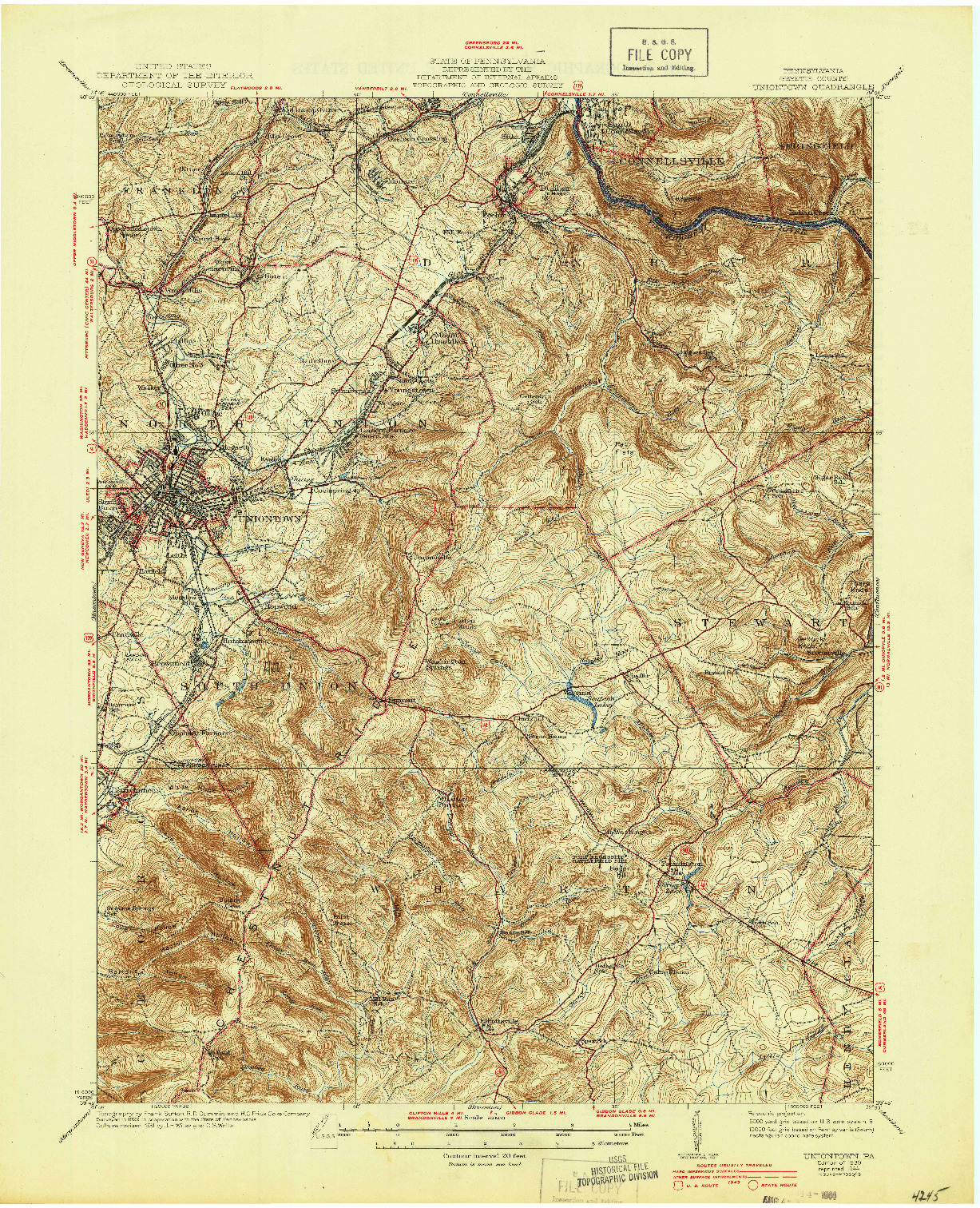 USGS 1:62500-SCALE QUADRANGLE FOR UNIONTOWN, PA 1939