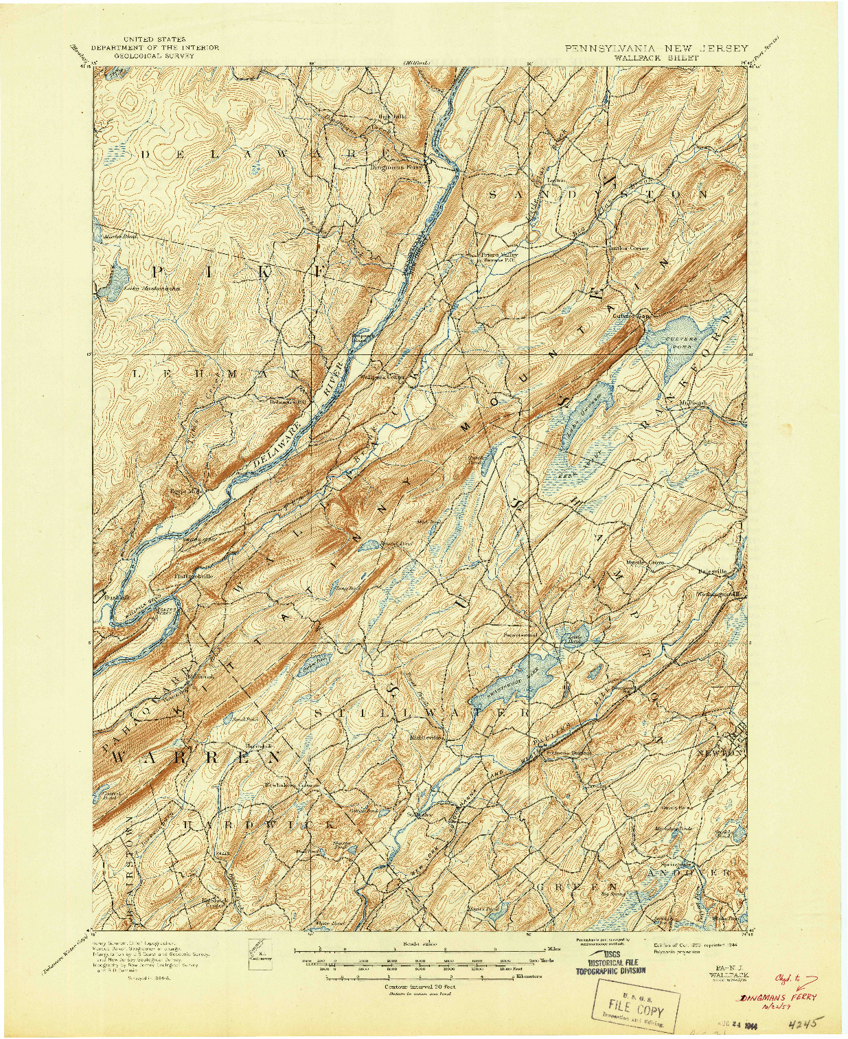 USGS 1:62500-SCALE QUADRANGLE FOR WALLPACK, PA 1893