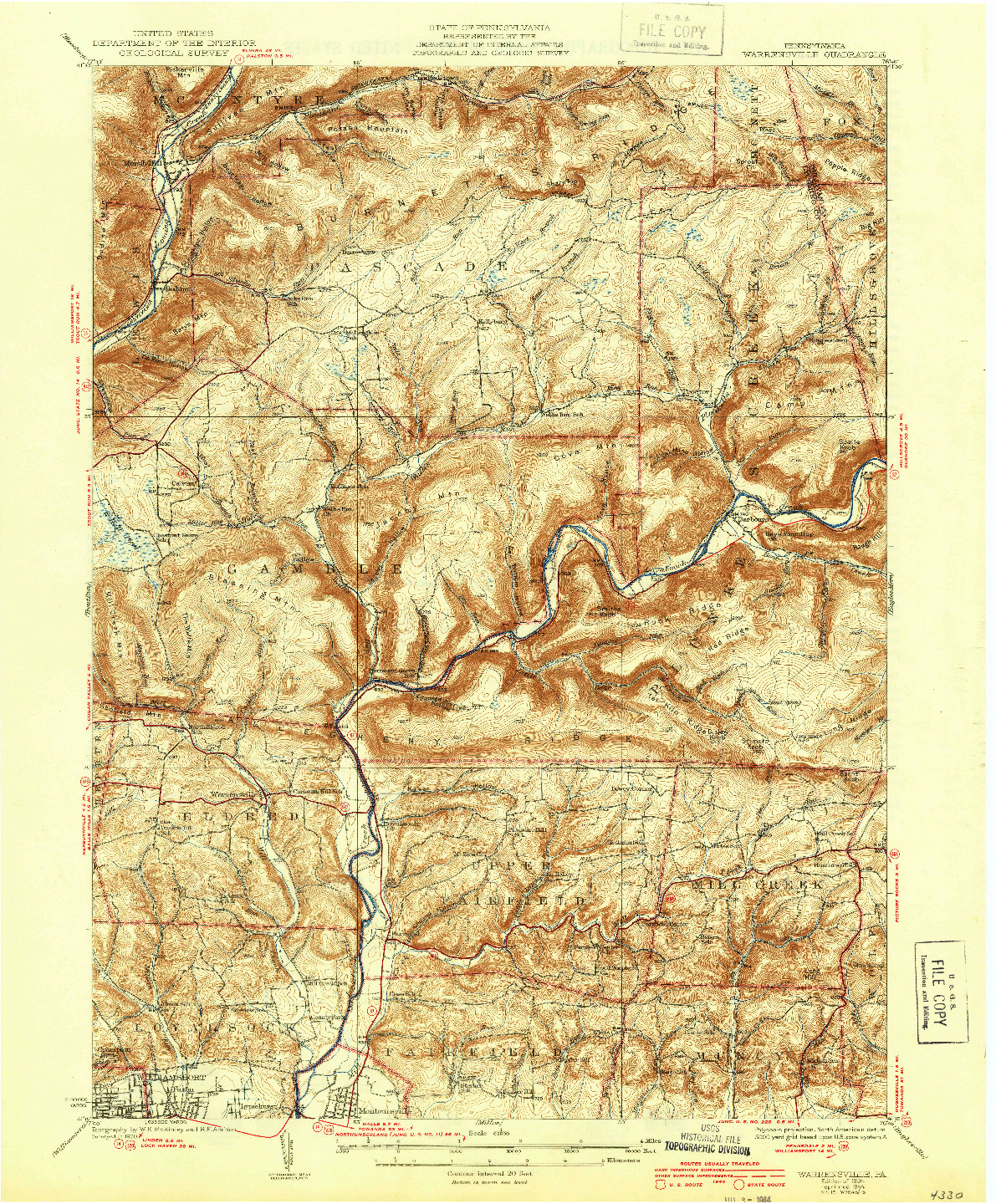 USGS 1:62500-SCALE QUADRANGLE FOR WARRENSVILLE, PA 1934