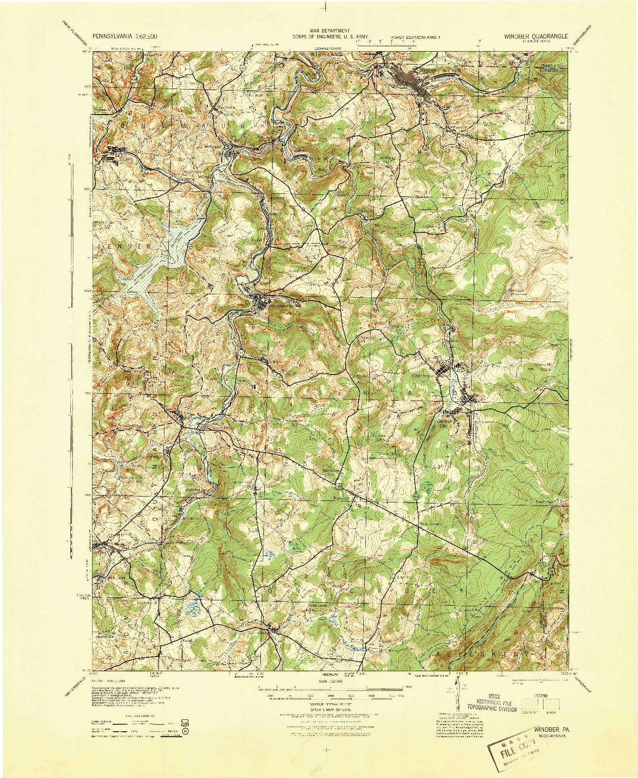 USGS 1:62500-SCALE QUADRANGLE FOR WINDBER, PA 1944