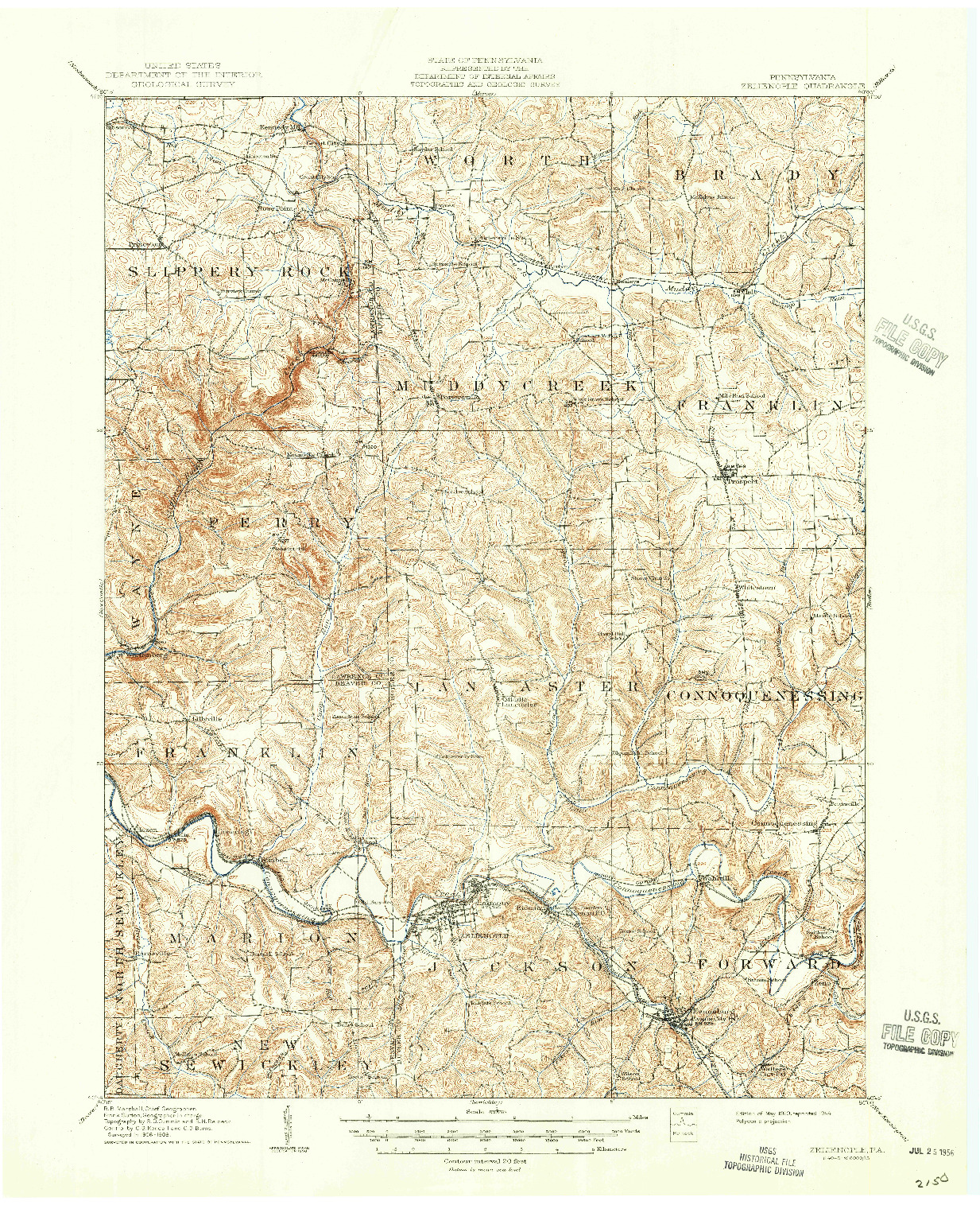 USGS 1:62500-SCALE QUADRANGLE FOR ZELIENOPLE, PA 1910