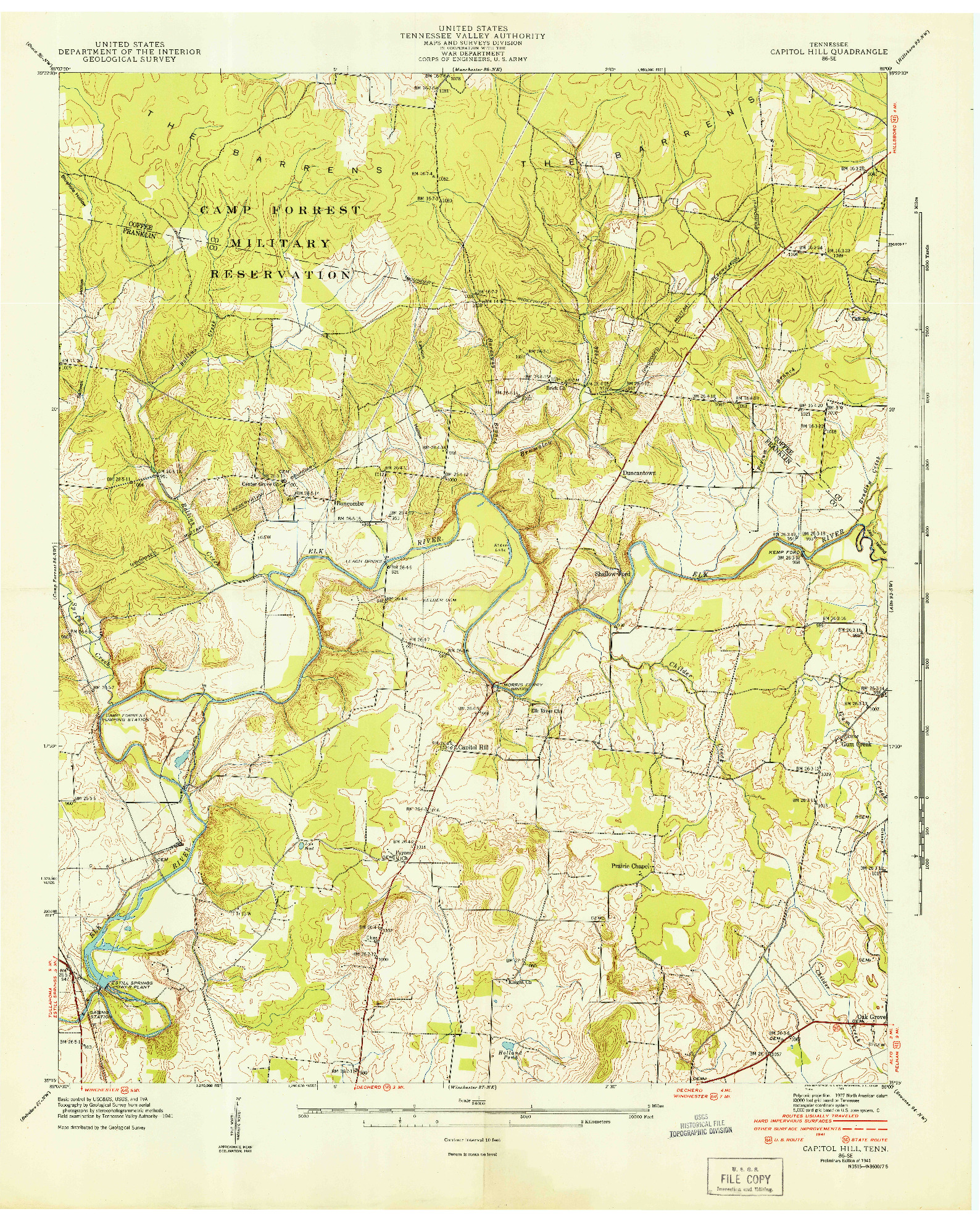 USGS 1:24000-SCALE QUADRANGLE FOR CAPITOL HILL, TN 1941