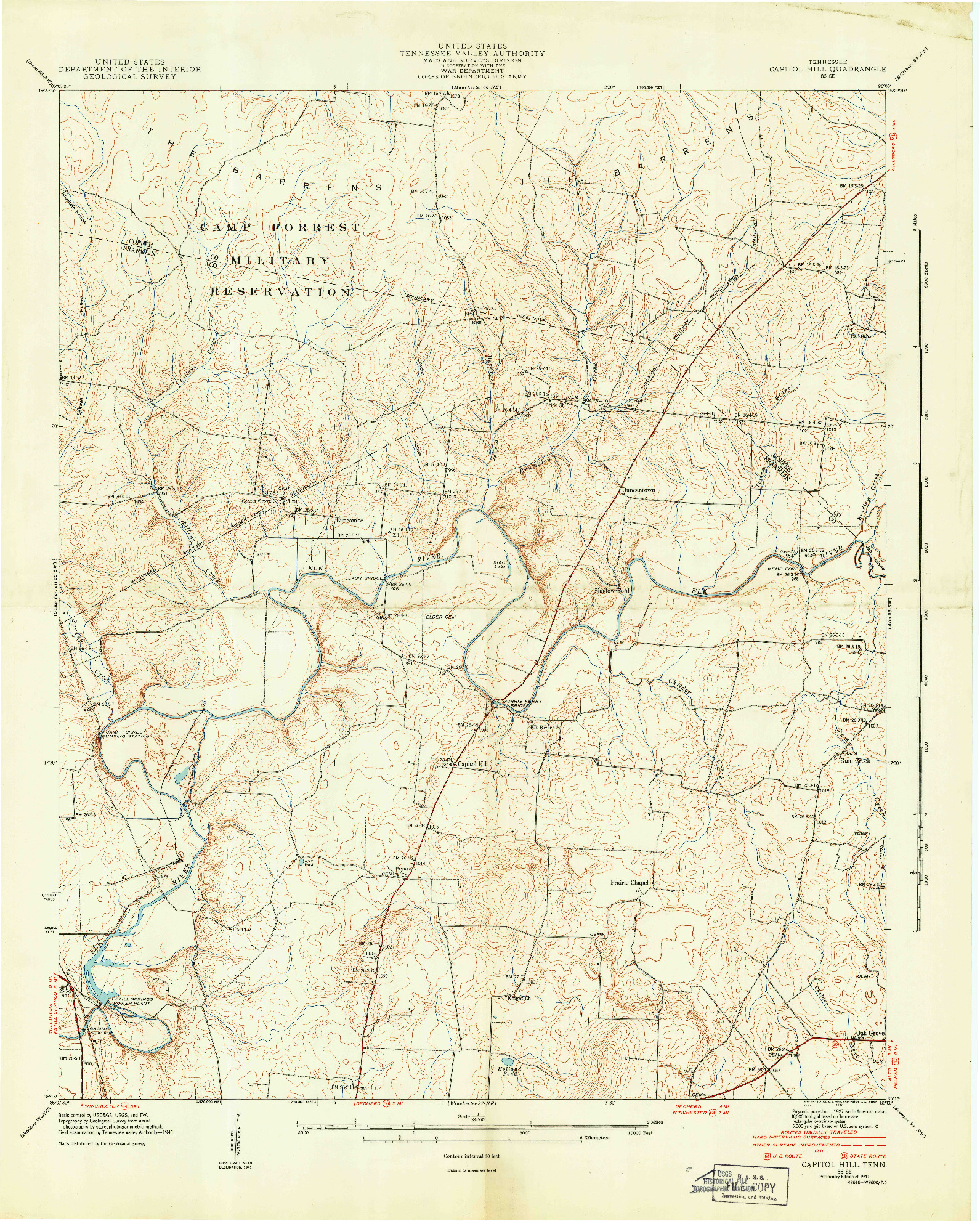 USGS 1:24000-SCALE QUADRANGLE FOR CAPITOL HILL, TN 1941