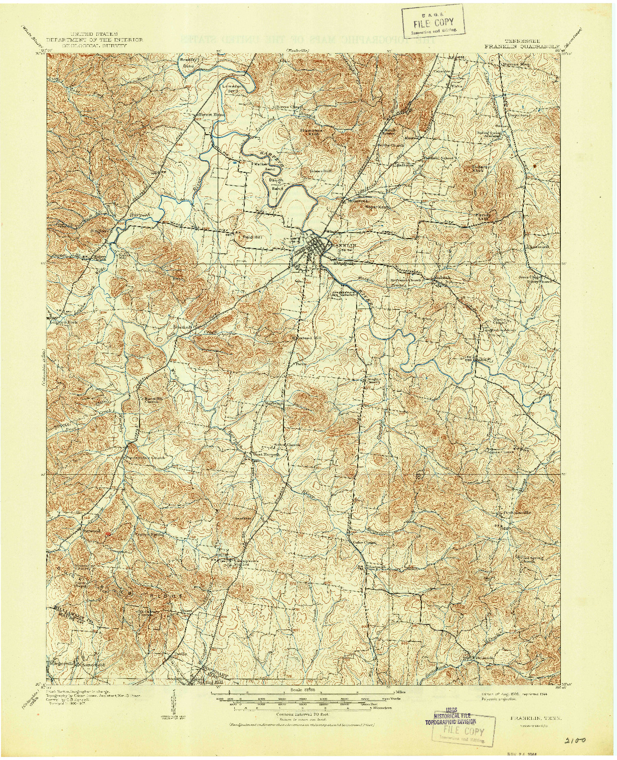 USGS 1:62500-SCALE QUADRANGLE FOR FRANKLIN, TN 1909